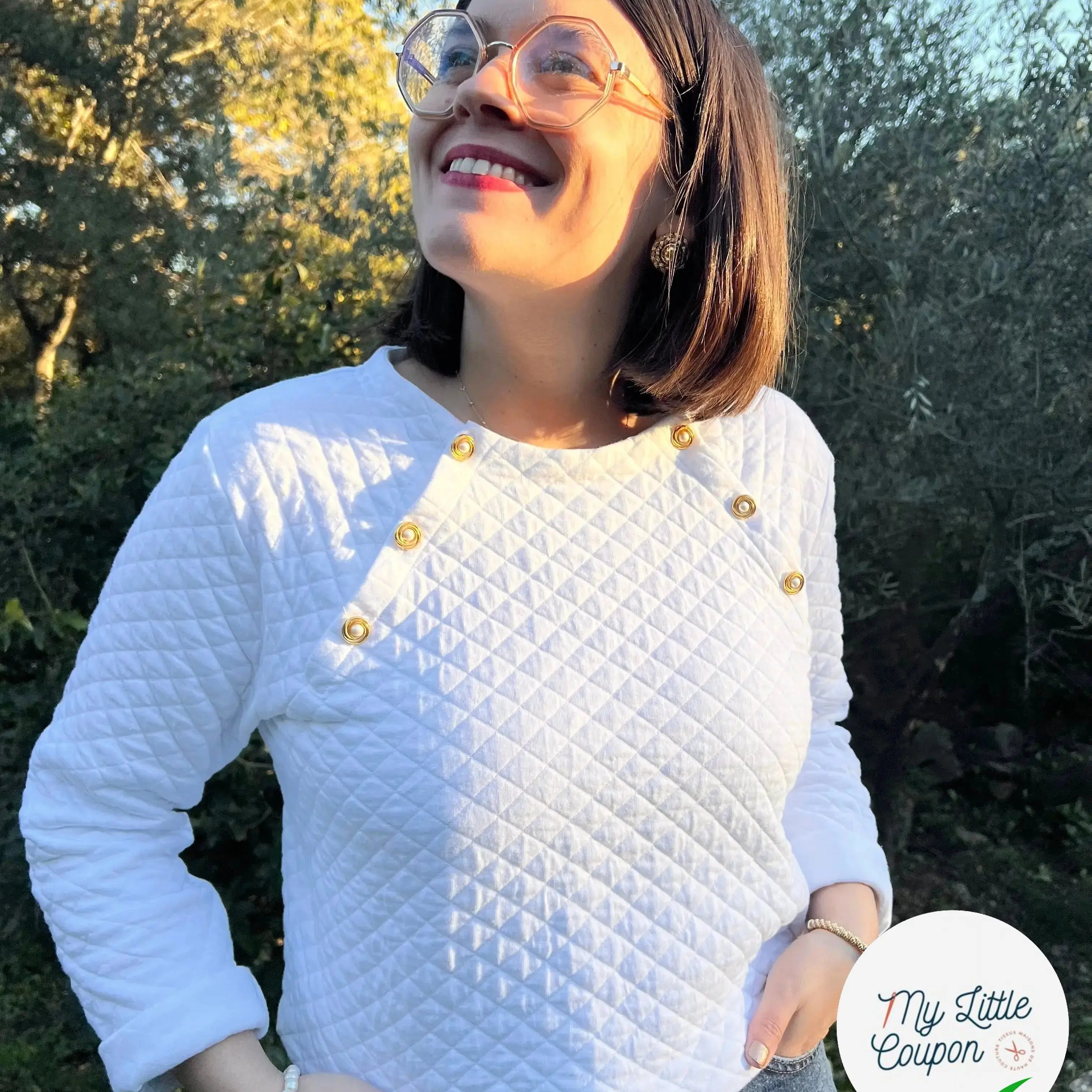 JERSEY MATELASSE BLANC LOSANGES MLC INTERN