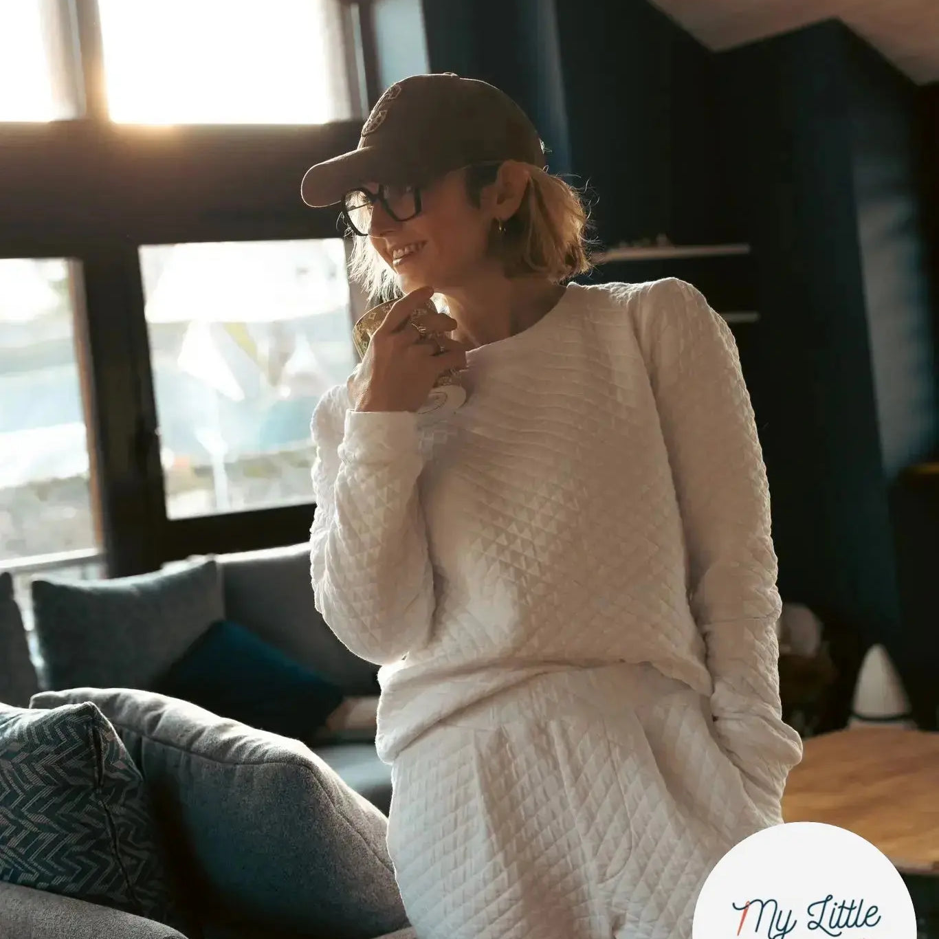 JERSEY MATELASSE BLANC LOSANGES MLC INTERN