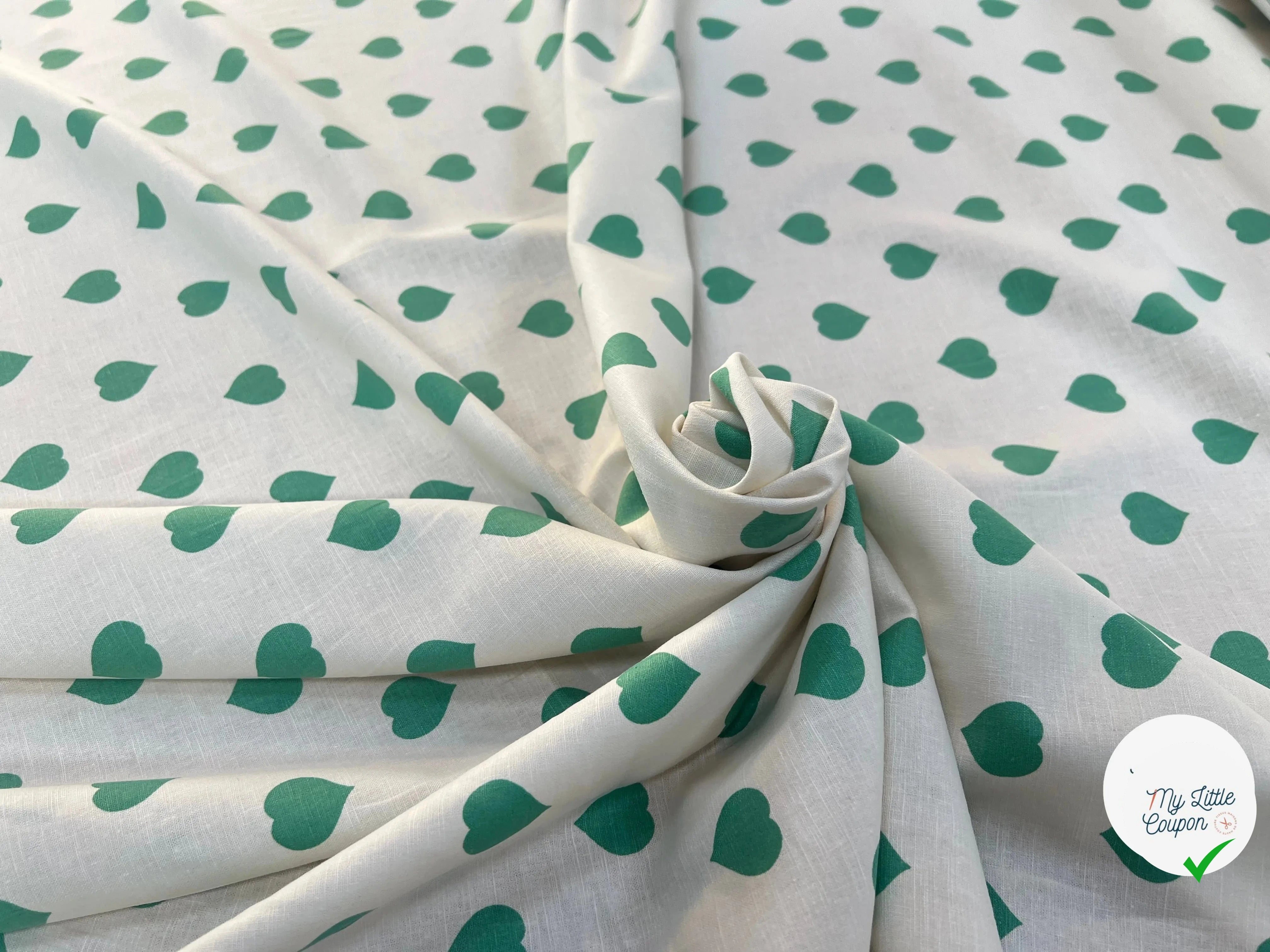 LIN COTON CRÈME COEUR VERT - My Little Coupon