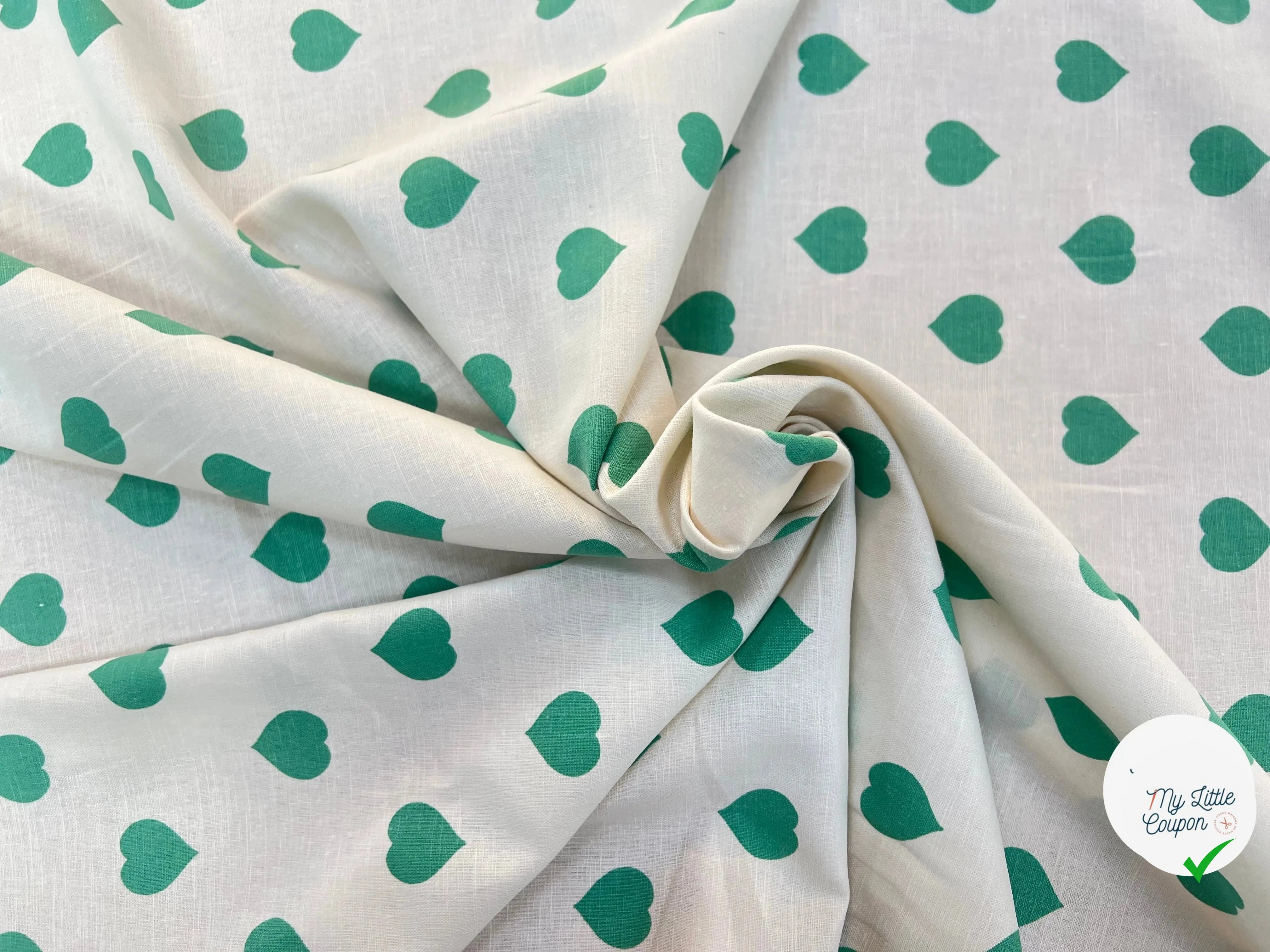 LIN COTON CRÈME COEUR VERT - My Little Coupon