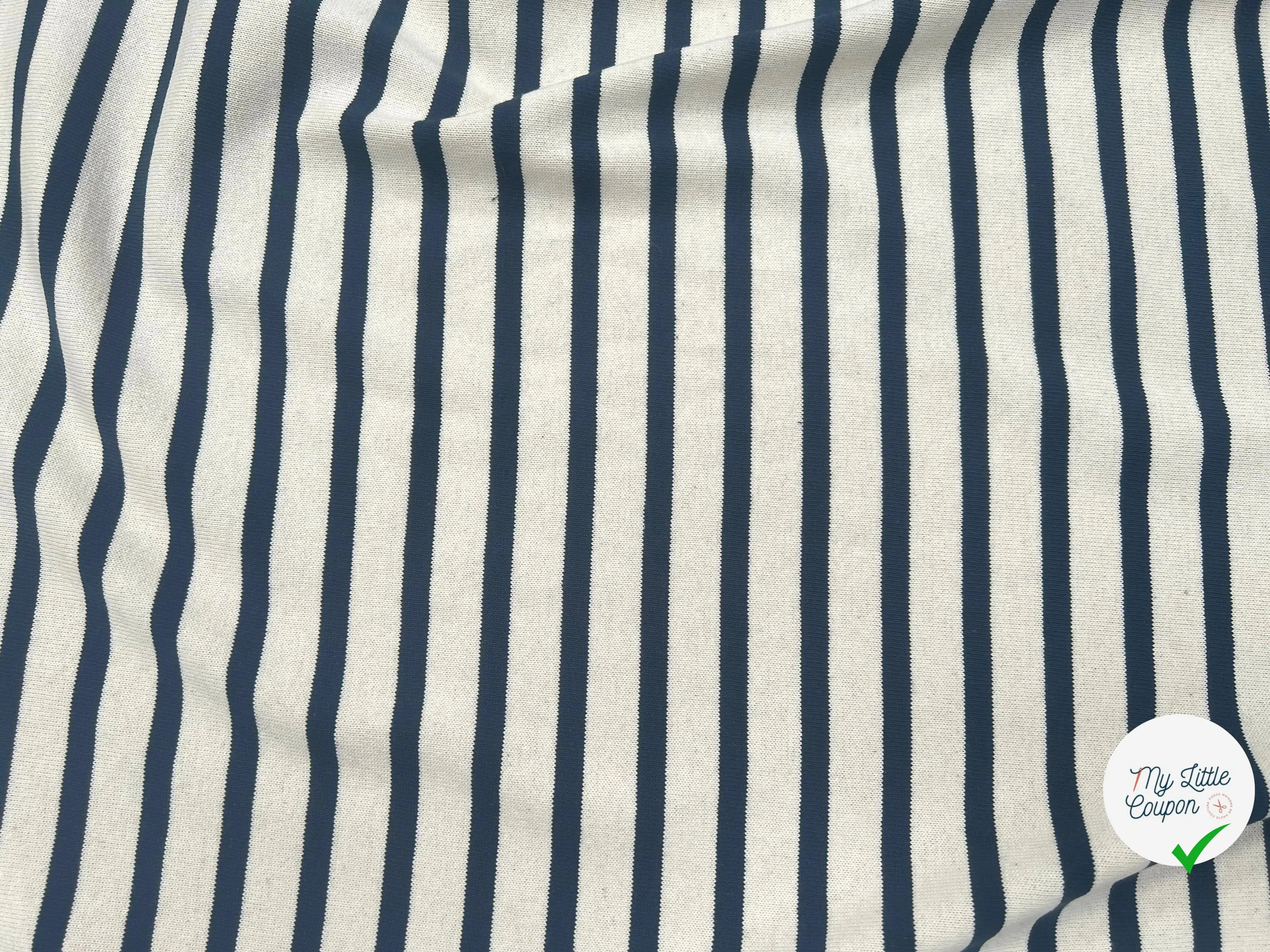 MAILLE LOURD COTON RAYURES REGULIERES BLEU FOND CREME - My Little Coupon