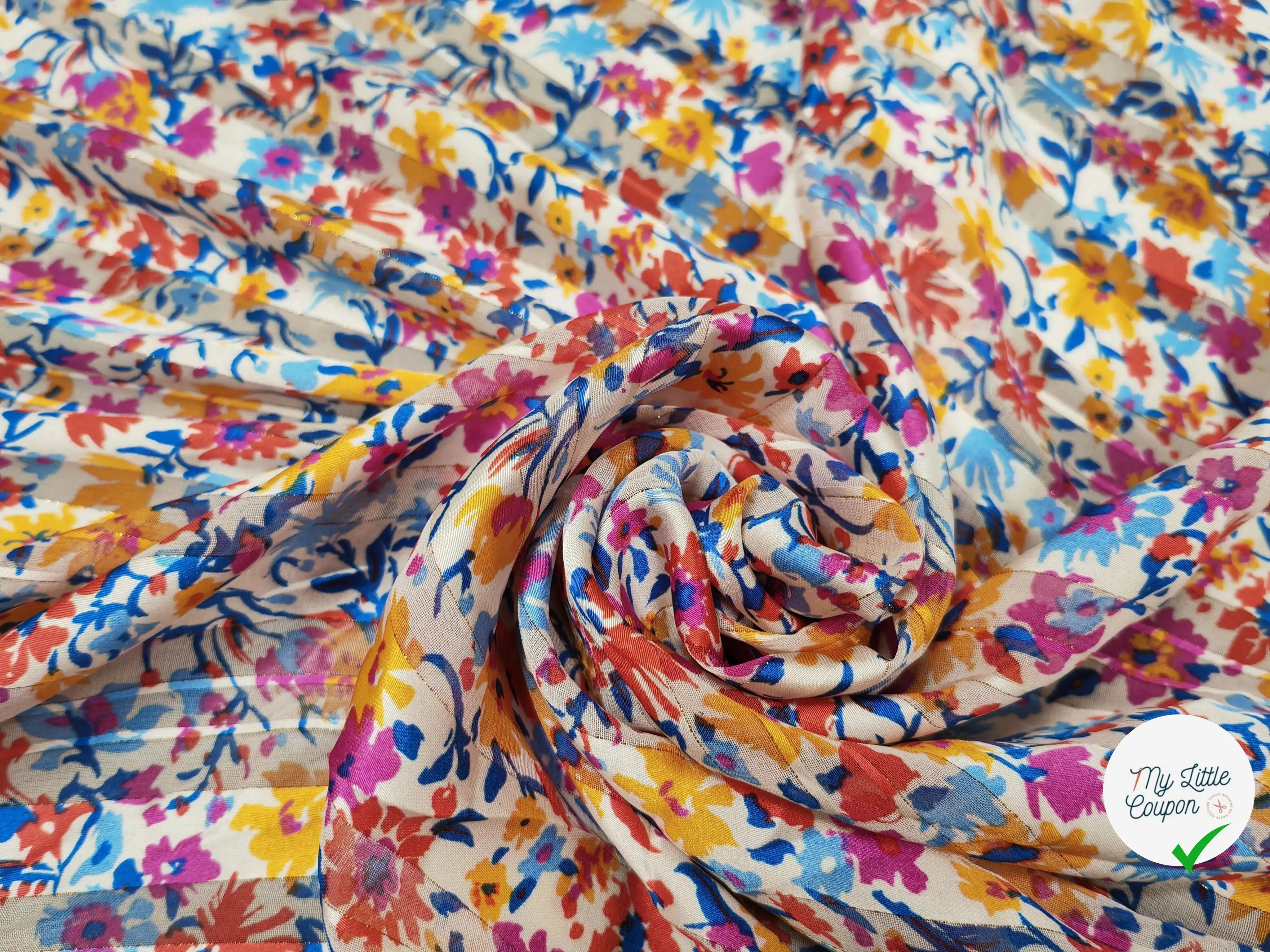 MOUSSELINE FLORAISON MULTICOLORE FOND BLANC - My Little Coupon