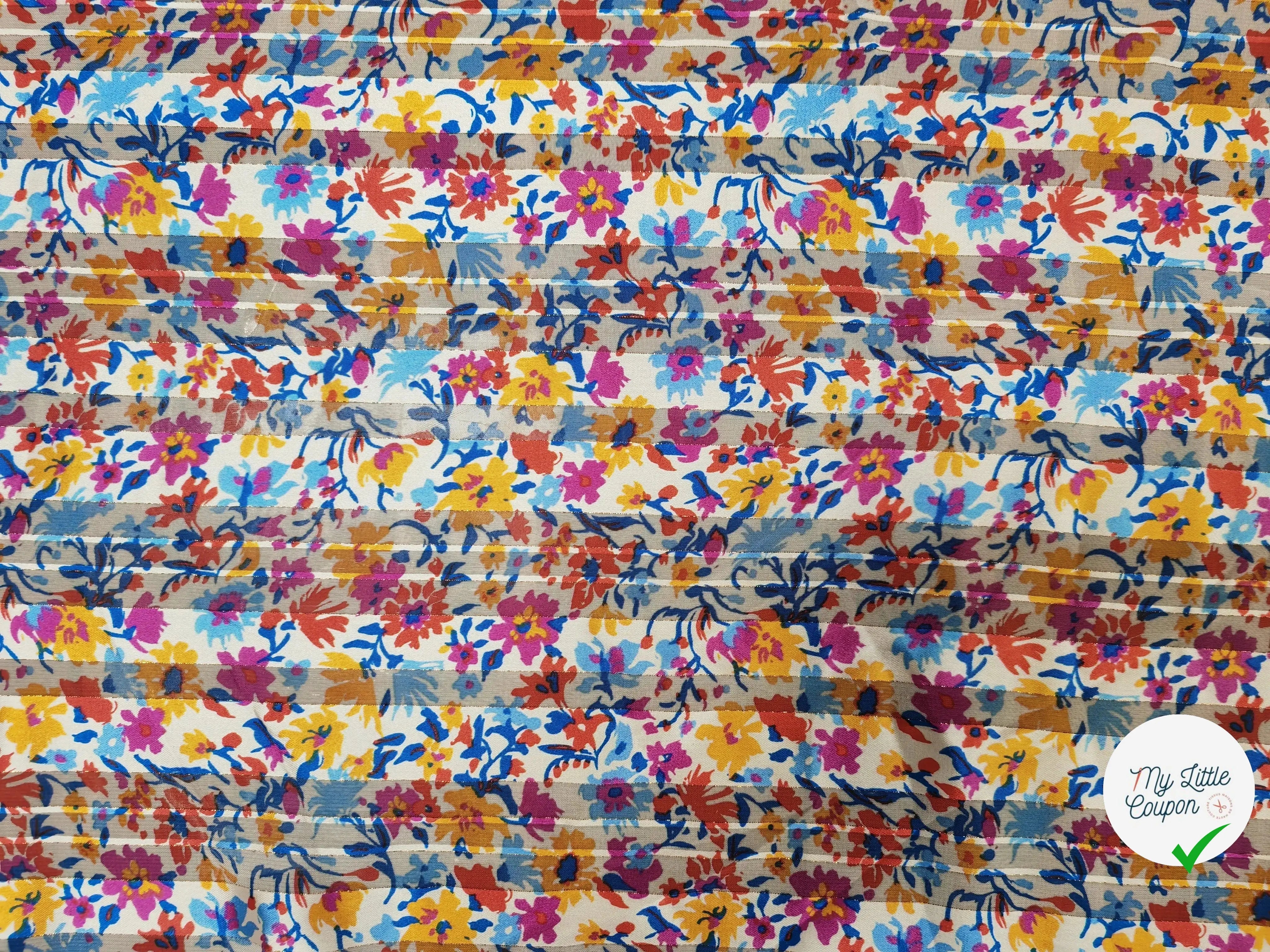 MOUSSELINE FLORAISON MULTICOLORE FOND BLANC - My Little Coupon