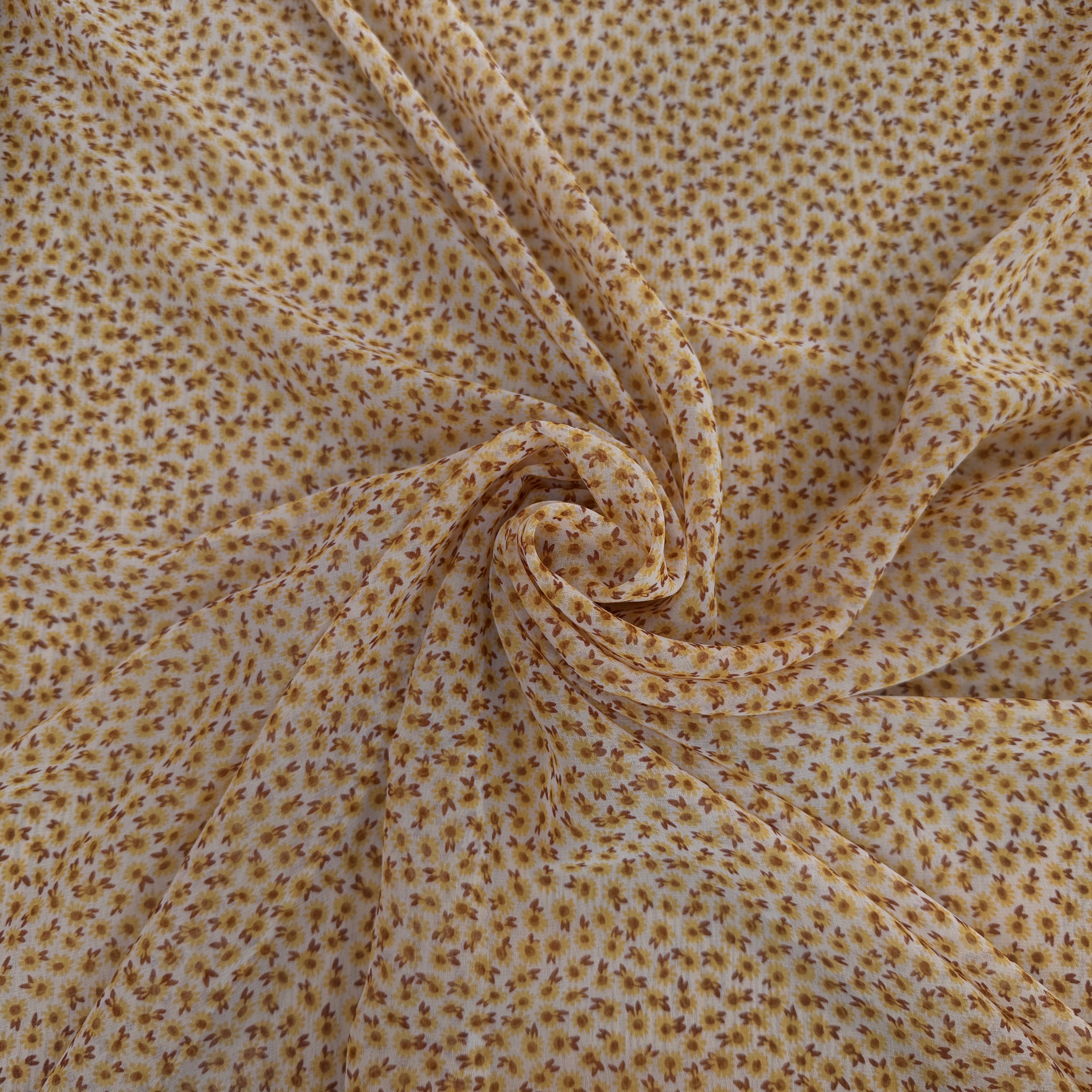 MOUSSELINE FOND JAUNE MOTIFS PETITS TOURNESSOL - My Little Coupon