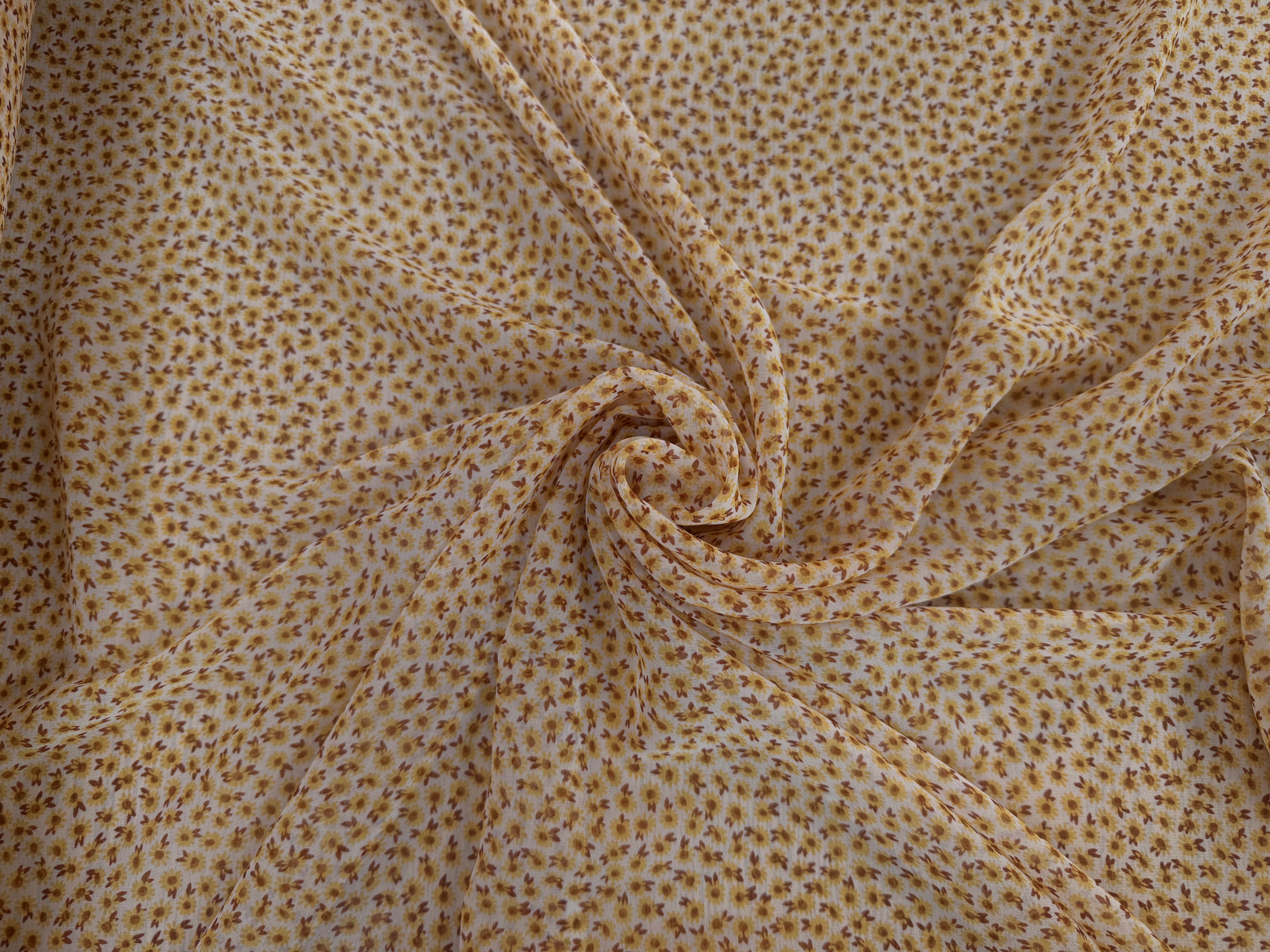 MOUSSELINE FOND JAUNE MOTIFS PETITS TOURNESSOL - My Little Coupon