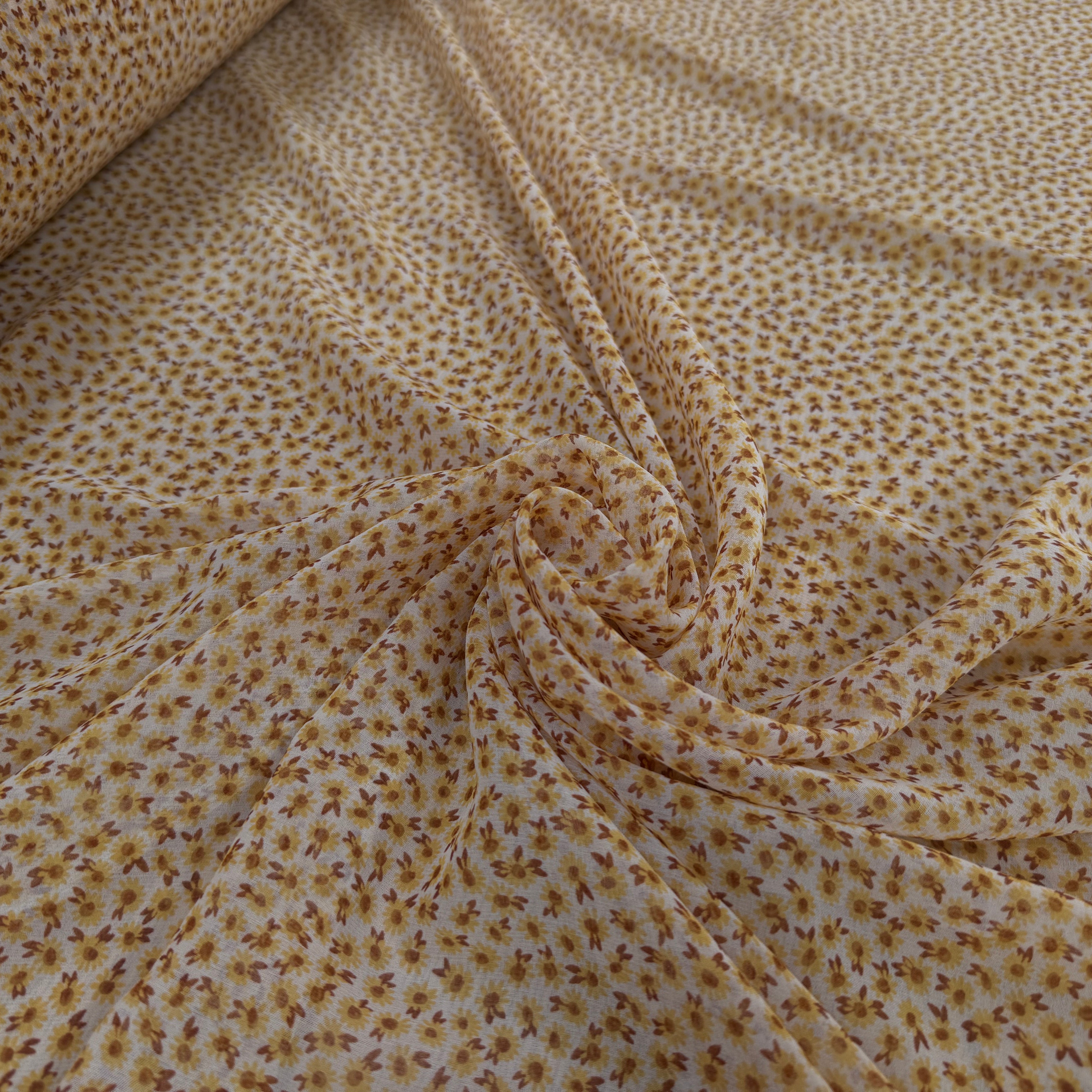 MOUSSELINE FOND JAUNE MOTIFS PETITS TOURNESSOL - My Little Coupon