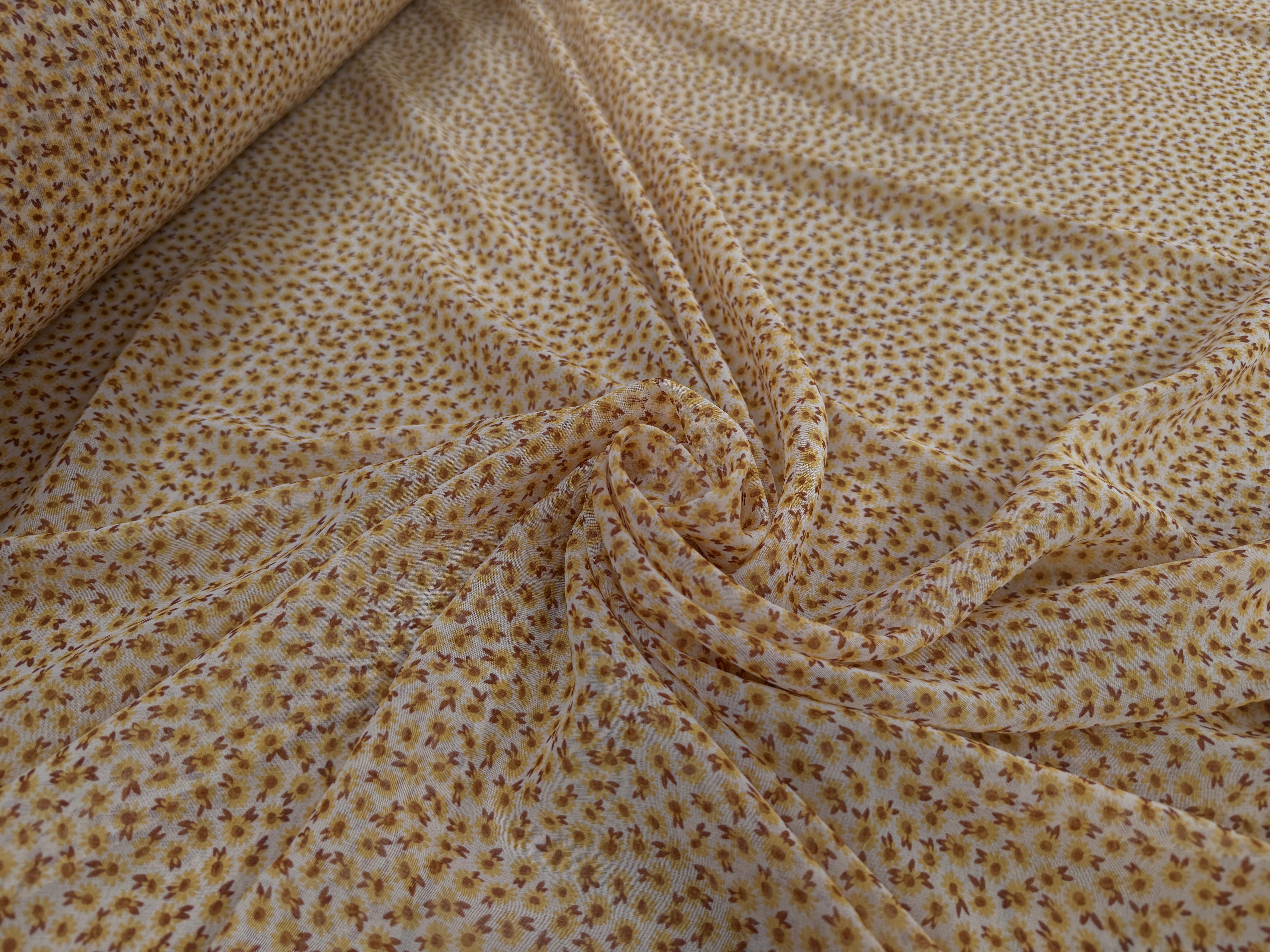 MOUSSELINE FOND JAUNE MOTIFS PETITS TOURNESSOL - My Little Coupon