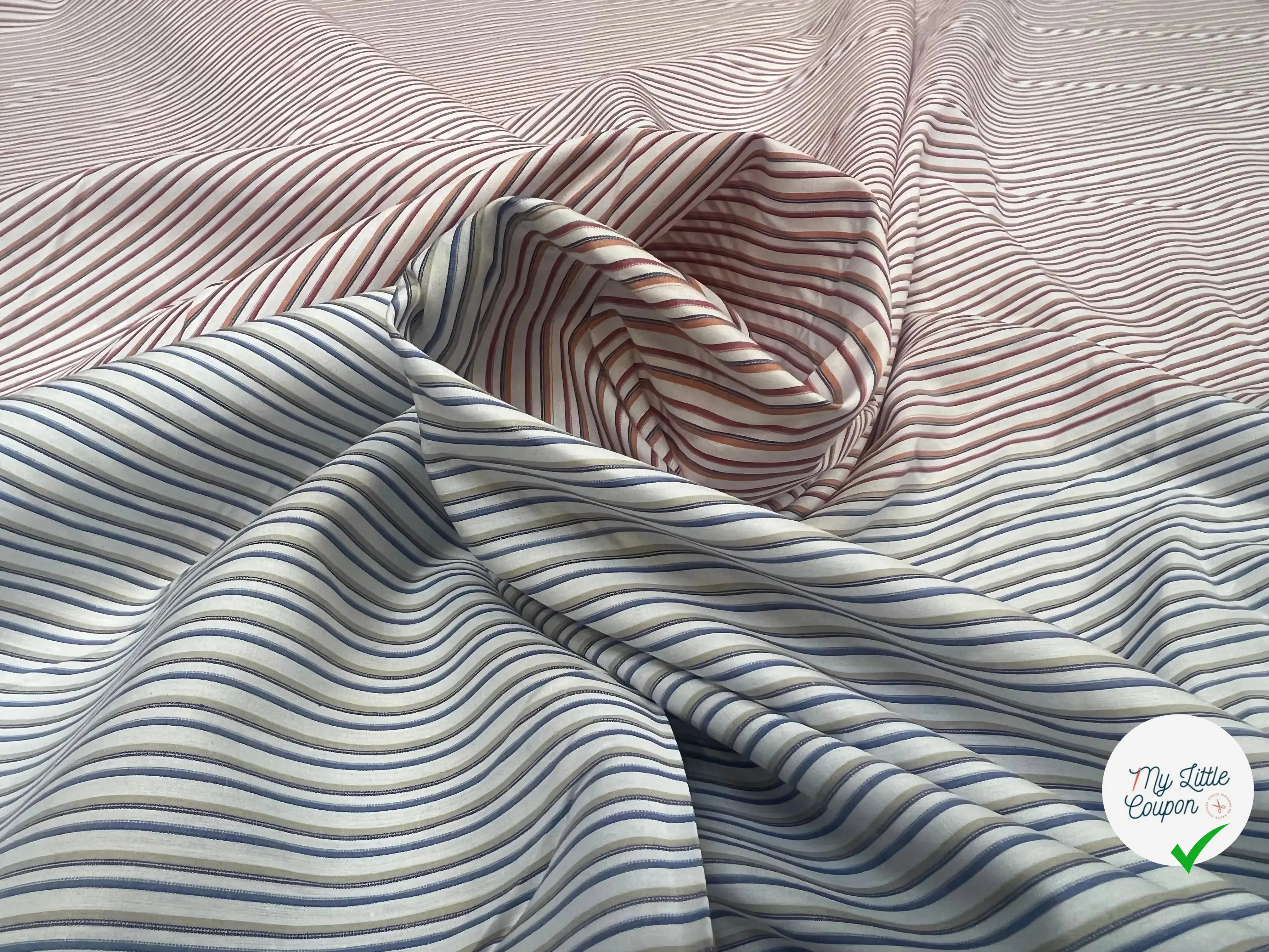 POPELINE DE COTON BICOLORE GRANDES RAYURES BLEUES ET ROUGE - My Little Coupon