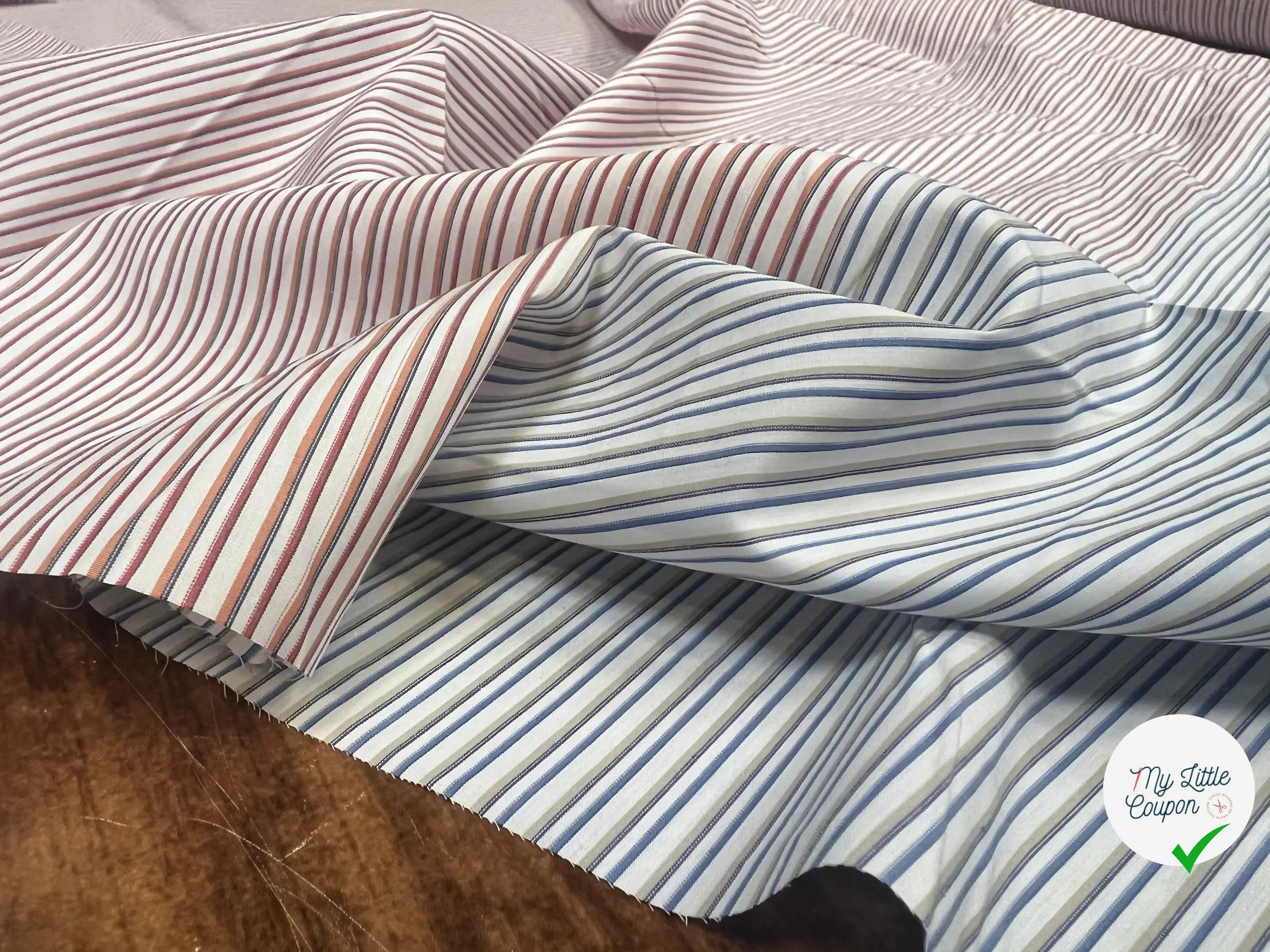 POPELINE DE COTON BICOLORE GRANDES RAYURES BLEUES ET ROUGE - My Little Coupon