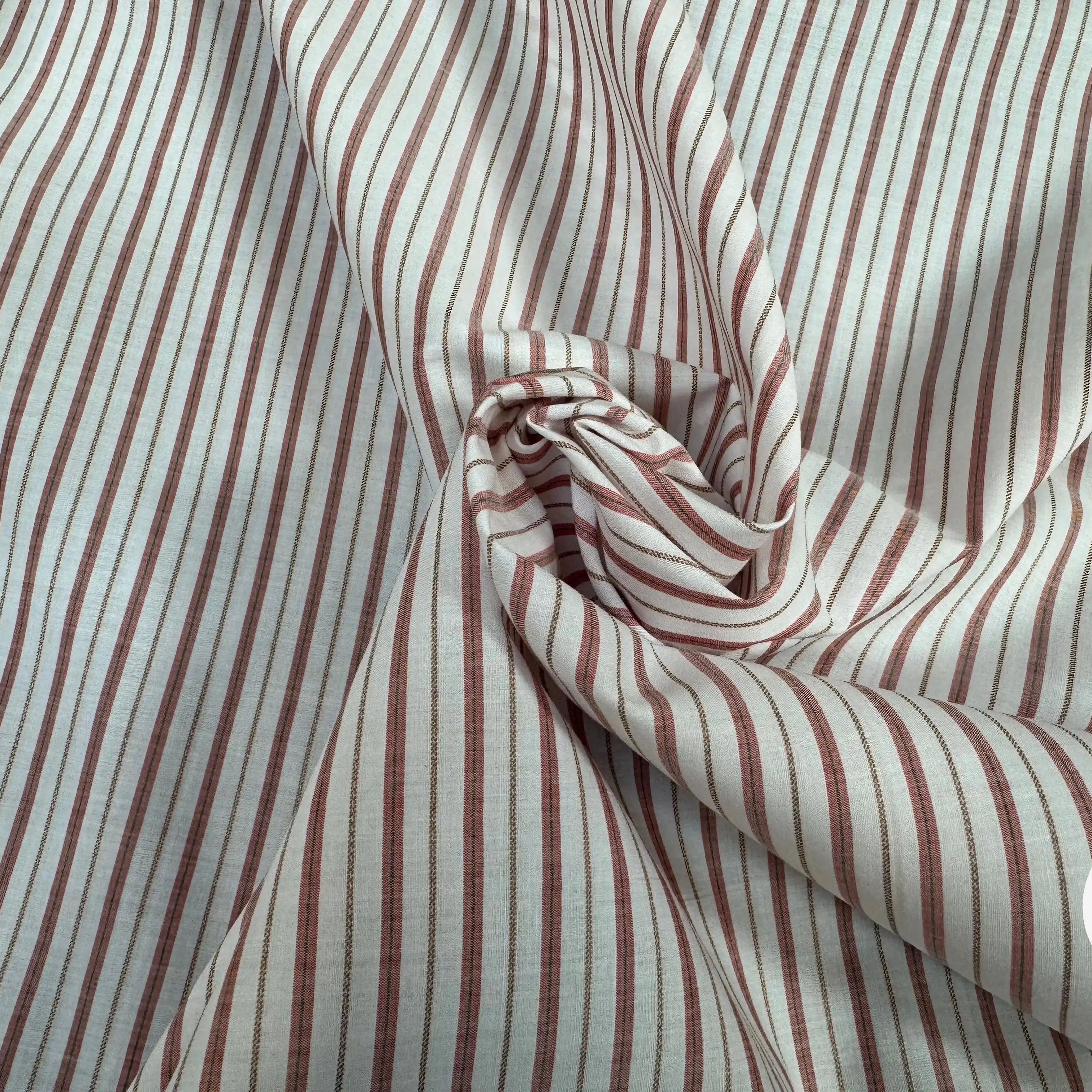 POPELINE DE COTON RAYURES VERTICALES BLANCHES, ROUGE ET MARRON - My Little Coupon