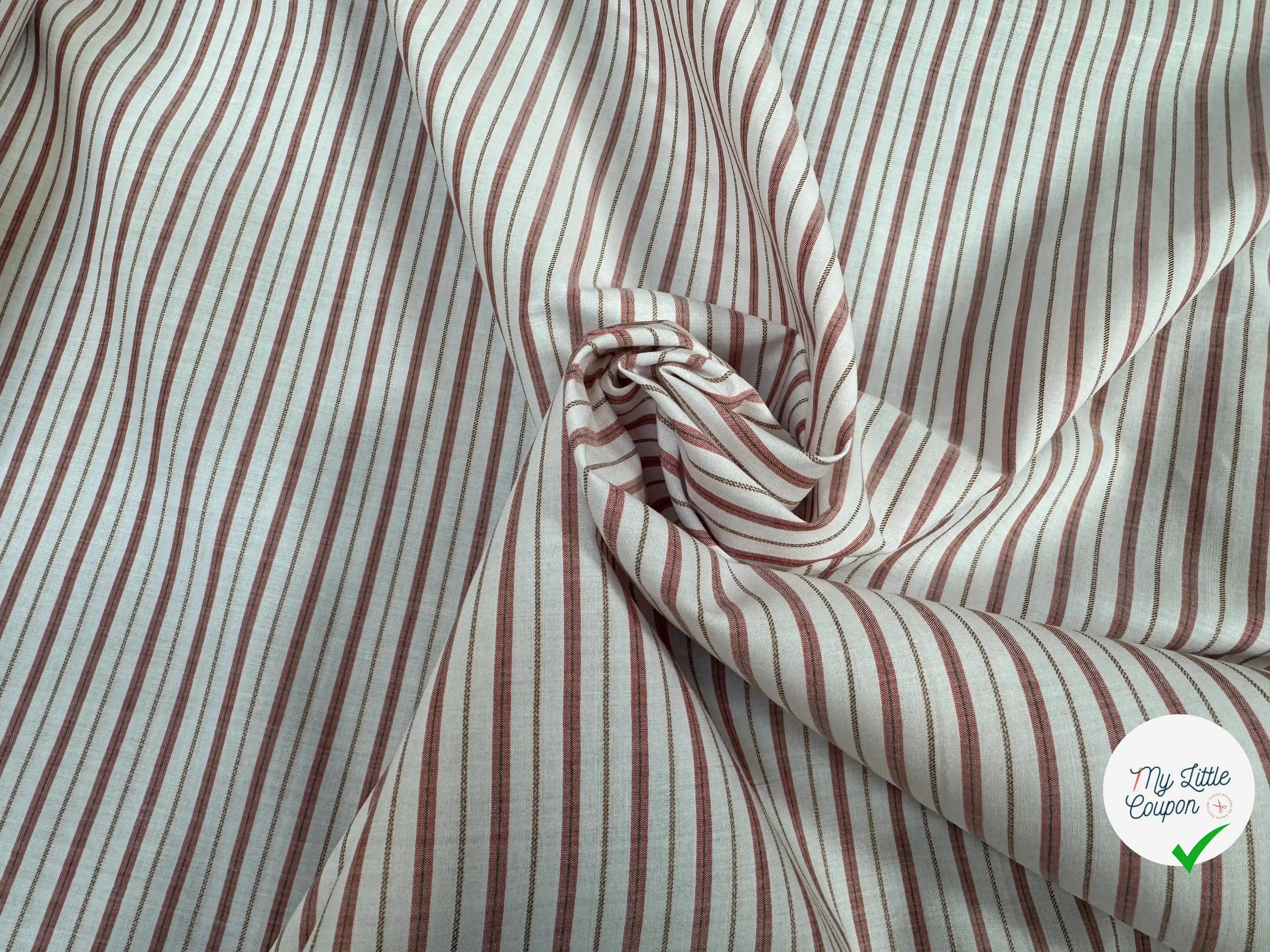 POPELINE DE COTON RAYURES VERTICALES BLANCHES, ROUGE ET MARRON - My Little Coupon