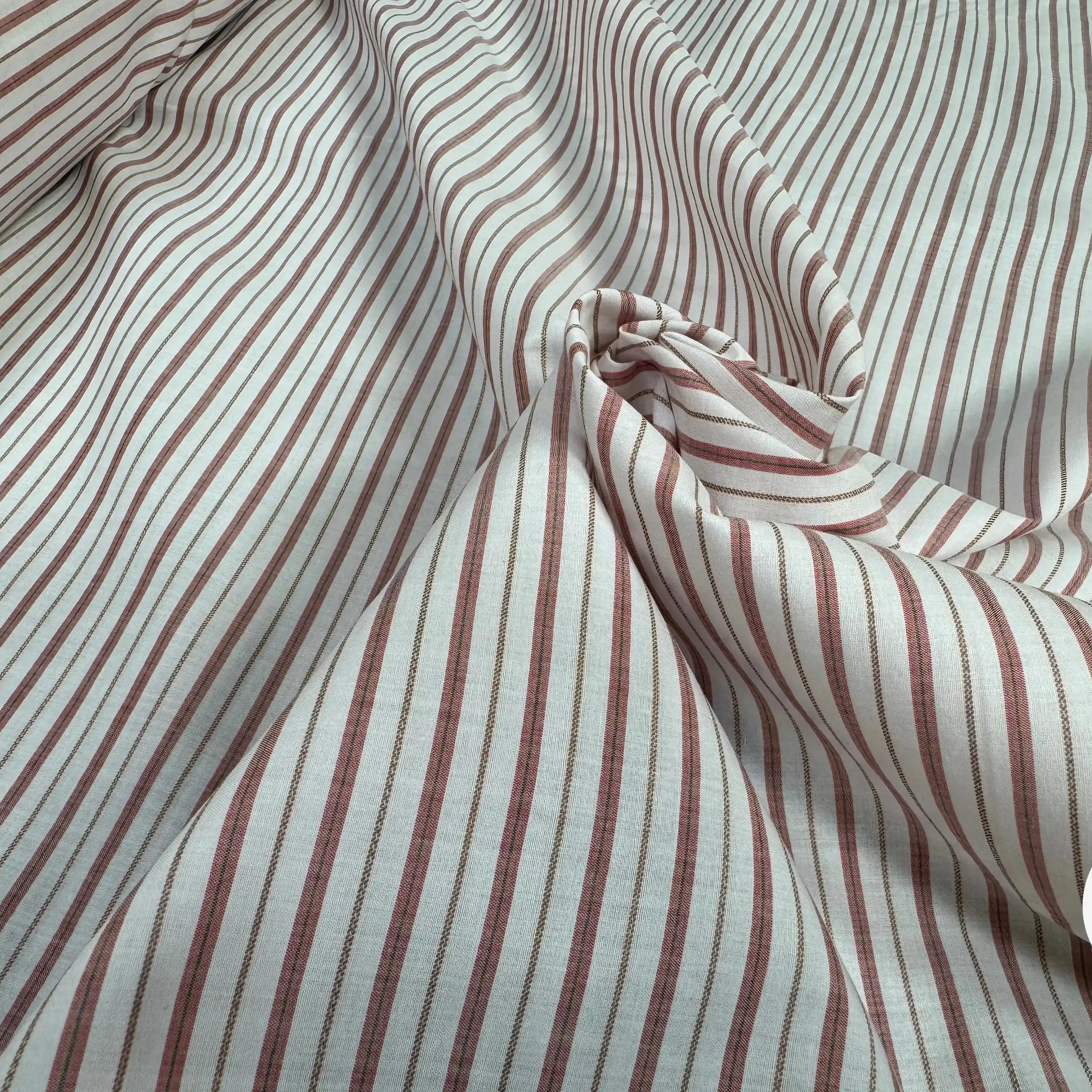 POPELINE DE COTON RAYURES VERTICALES BLANCHES, ROUGE ET MARRON - My Little Coupon