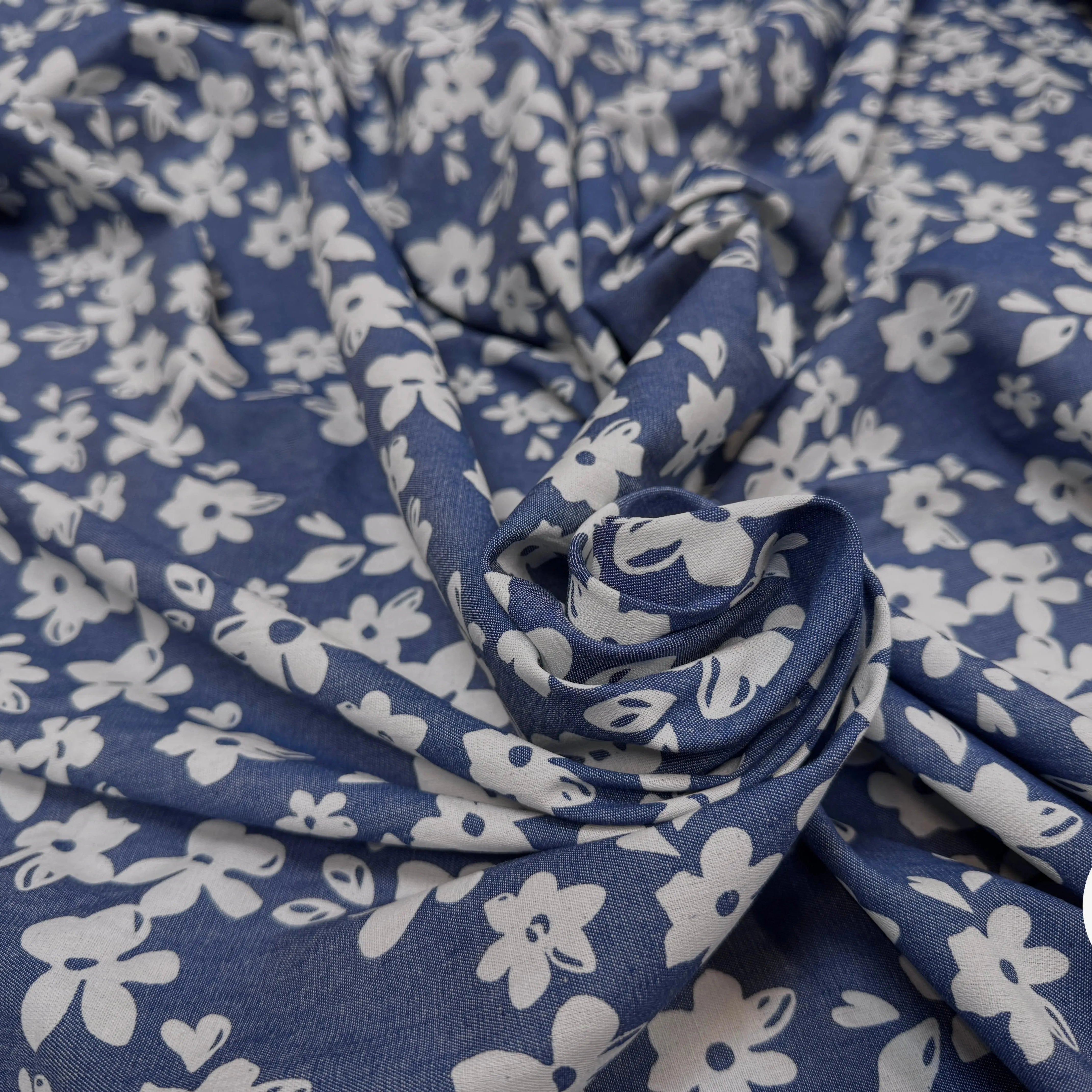 TOILE COTON FINE FAÇON DENIM FONCÉ FLOWER - My Little Coupon