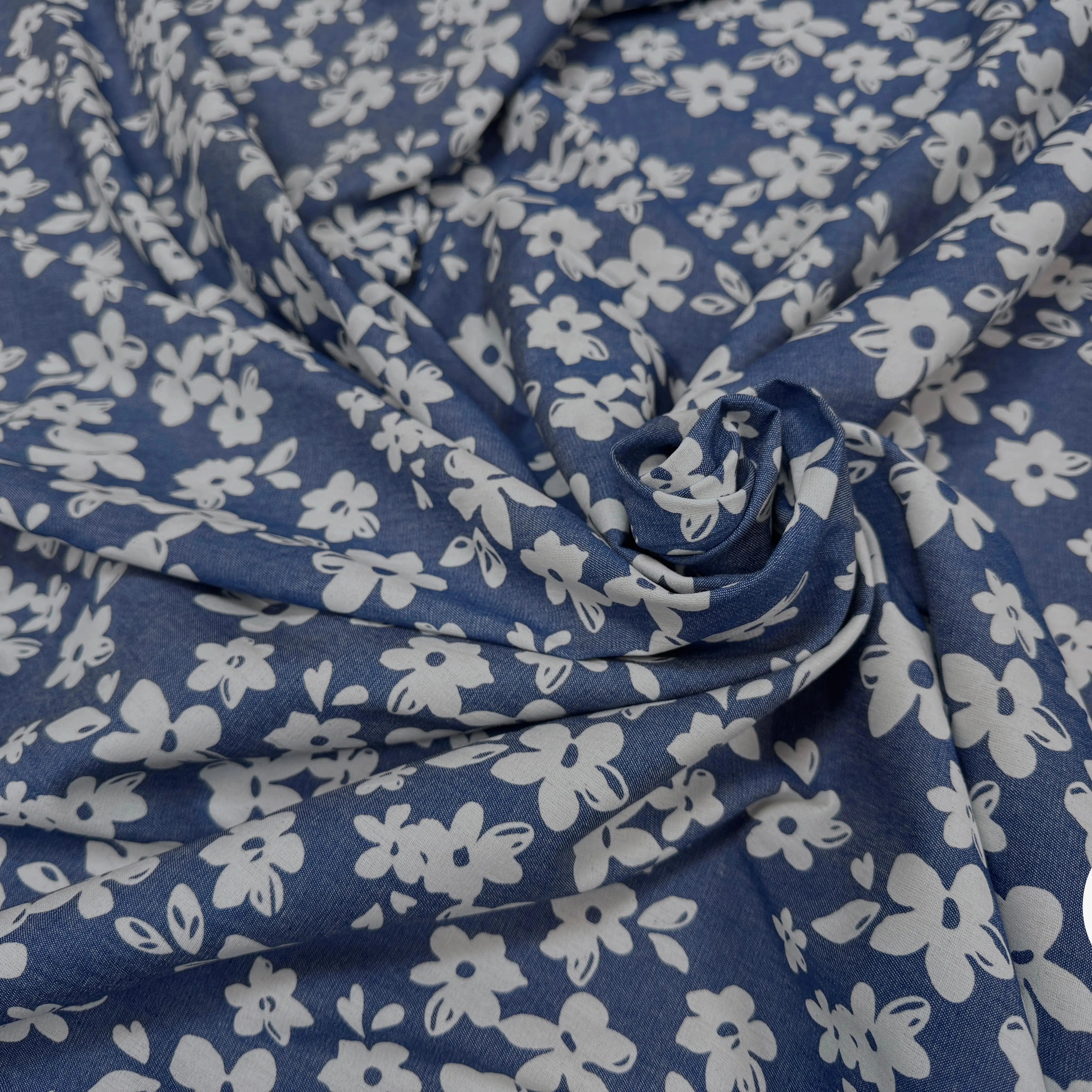 TOILE COTON FINE FAÇON DENIM FONCÉ FLOWER - My Little Coupon