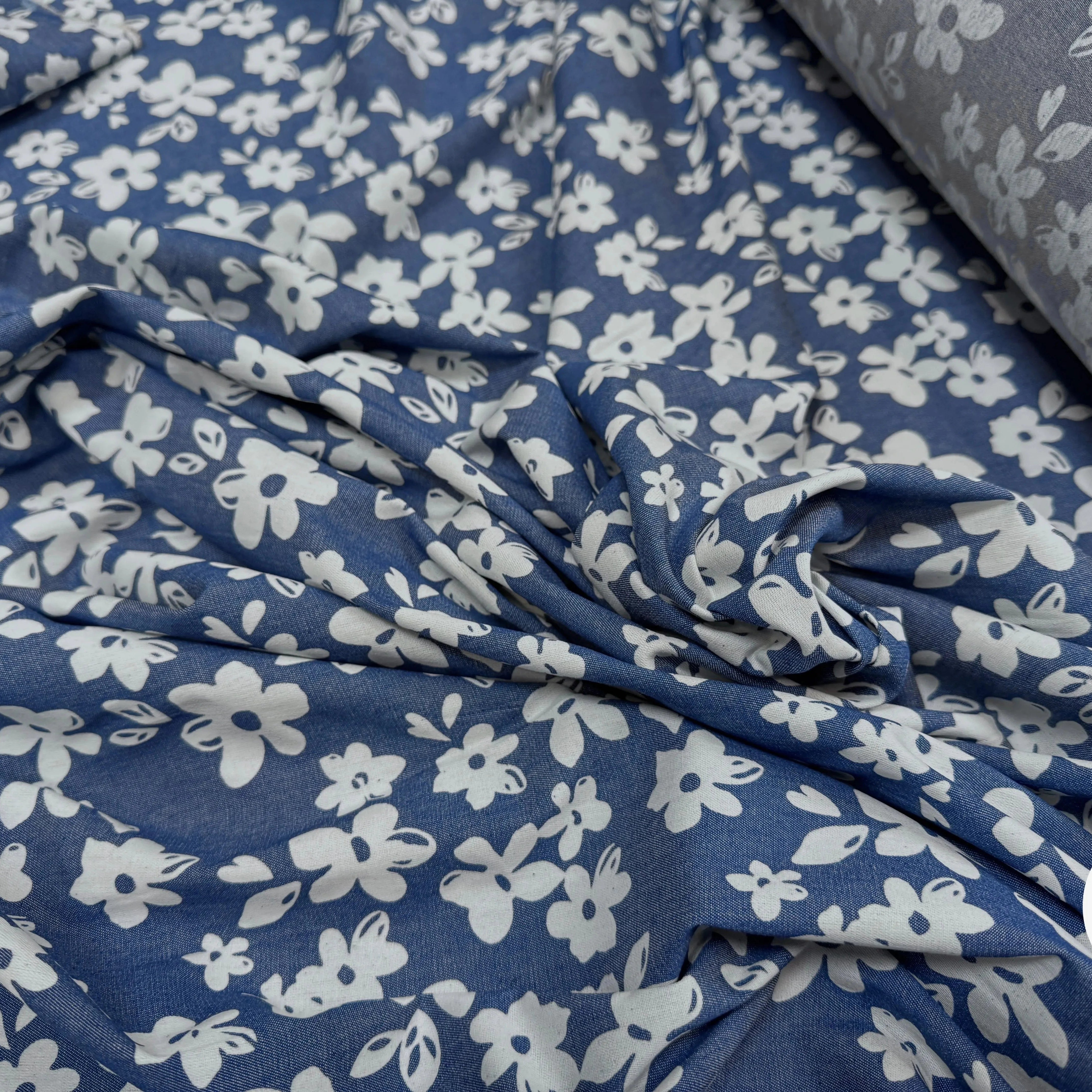 TOILE COTON FINE FAÇON DENIM FONCÉ FLOWER - My Little Coupon