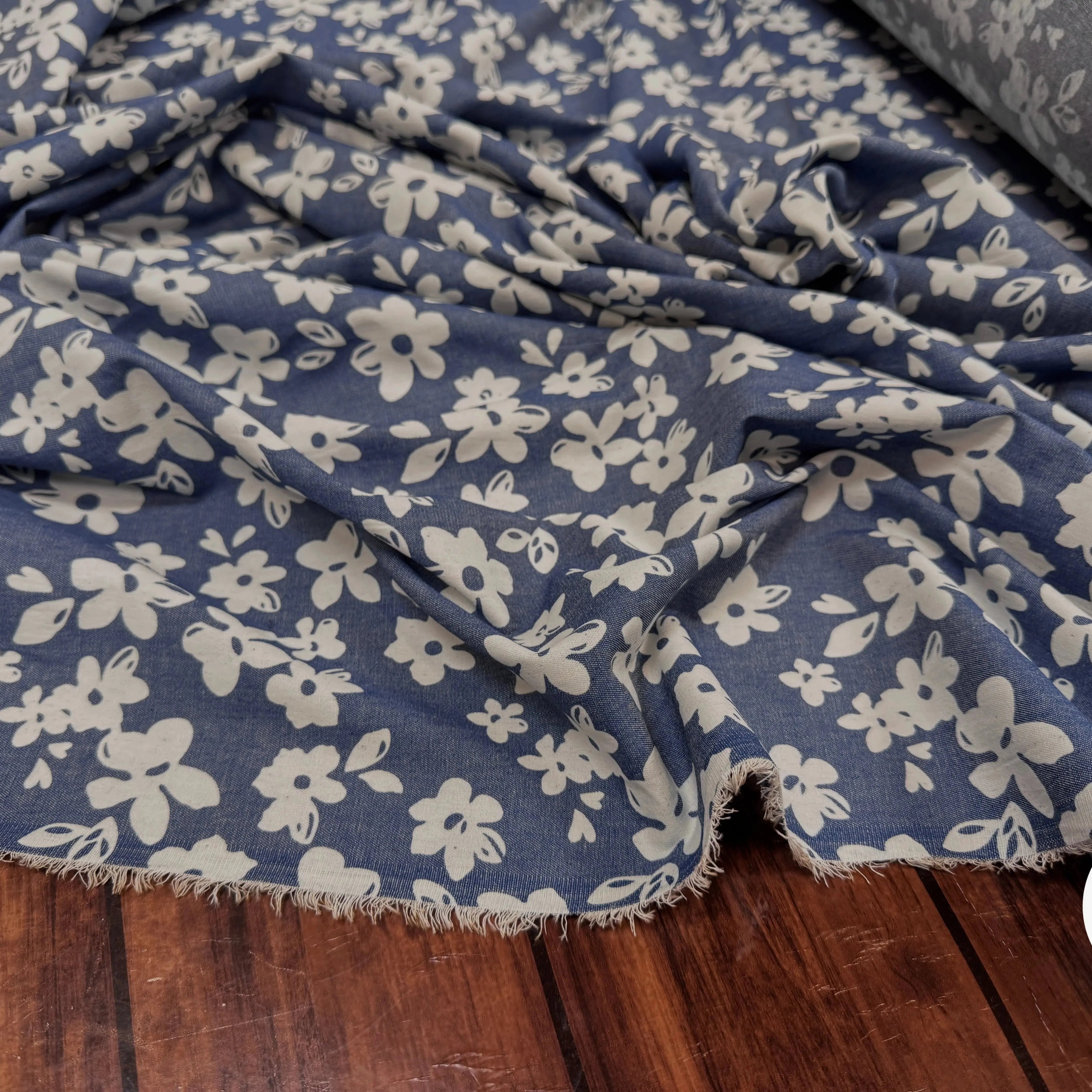 TOILE COTON FINE FAÇON DENIM FONCÉ FLOWER - My Little Coupon