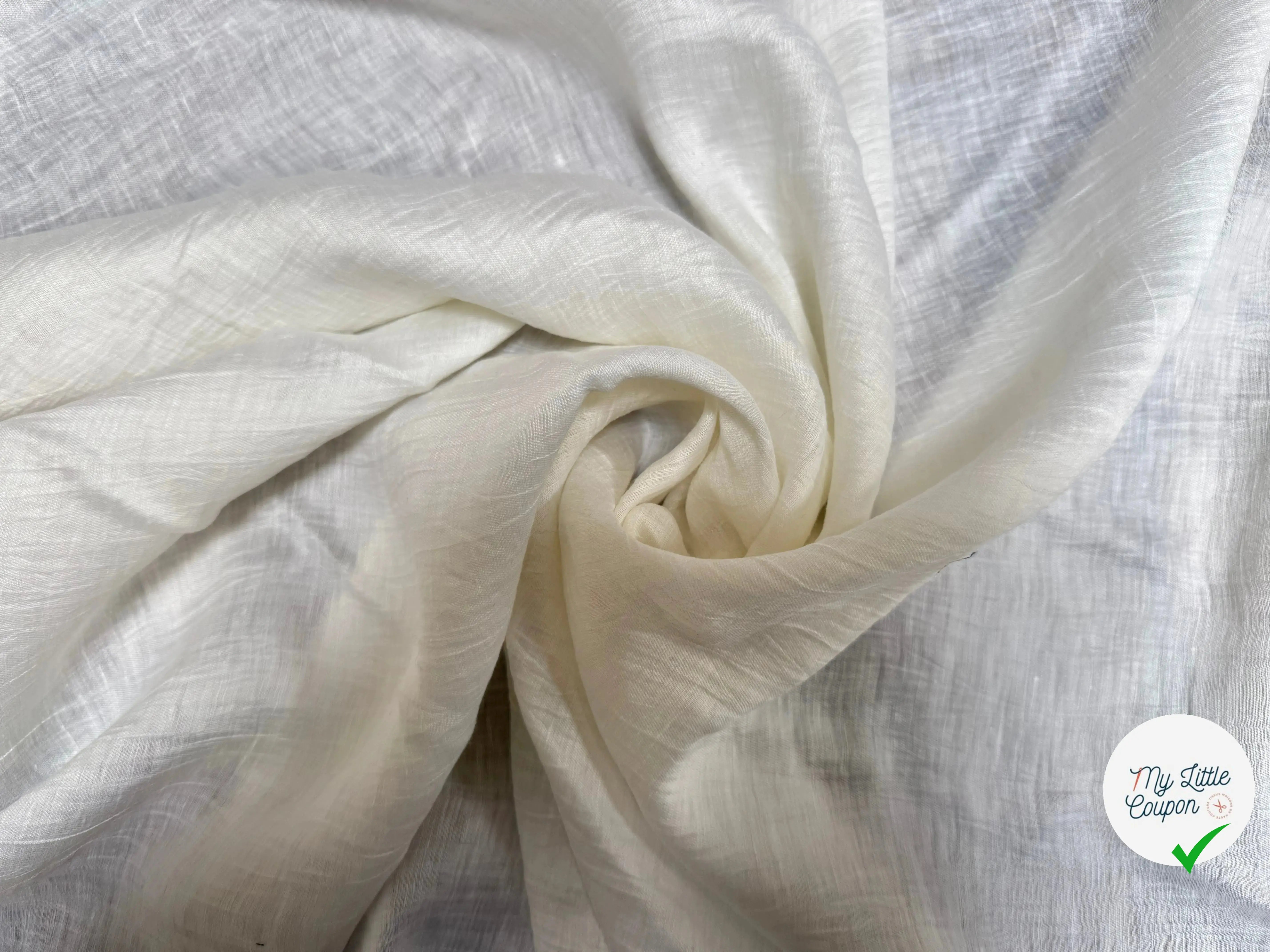 TOILE LIN COTON ÉMÉRISÉ BLANC UNI EFFET FROISSÉ - My Little Coupon