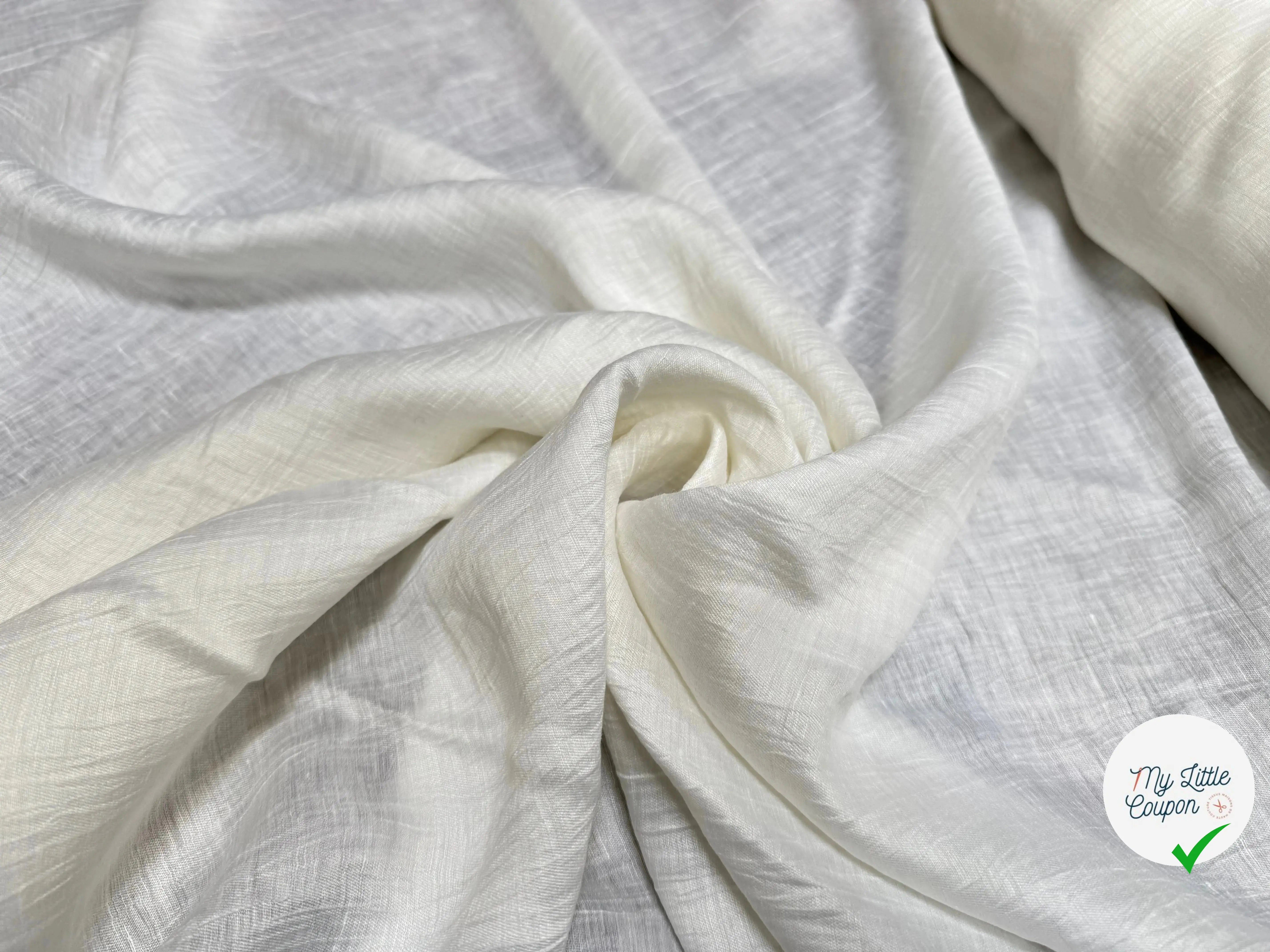 TOILE LIN COTON ÉMÉRISÉ BLANC UNI EFFET FROISSÉ - My Little Coupon