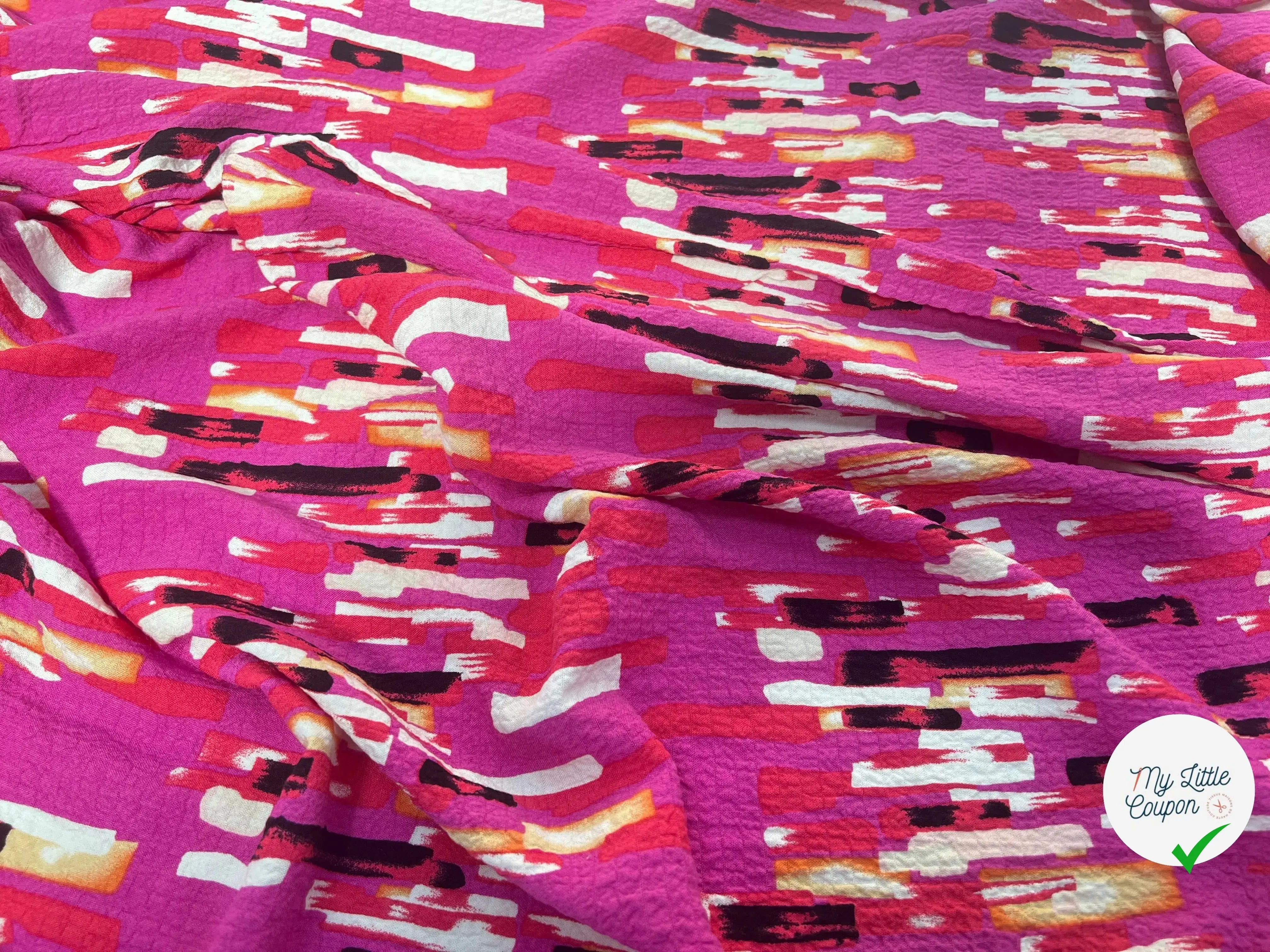 VISCOSE BUBBLE TISSU IMPRIMÉ ABSTRAIT FUCHSIA - My Little Coupon