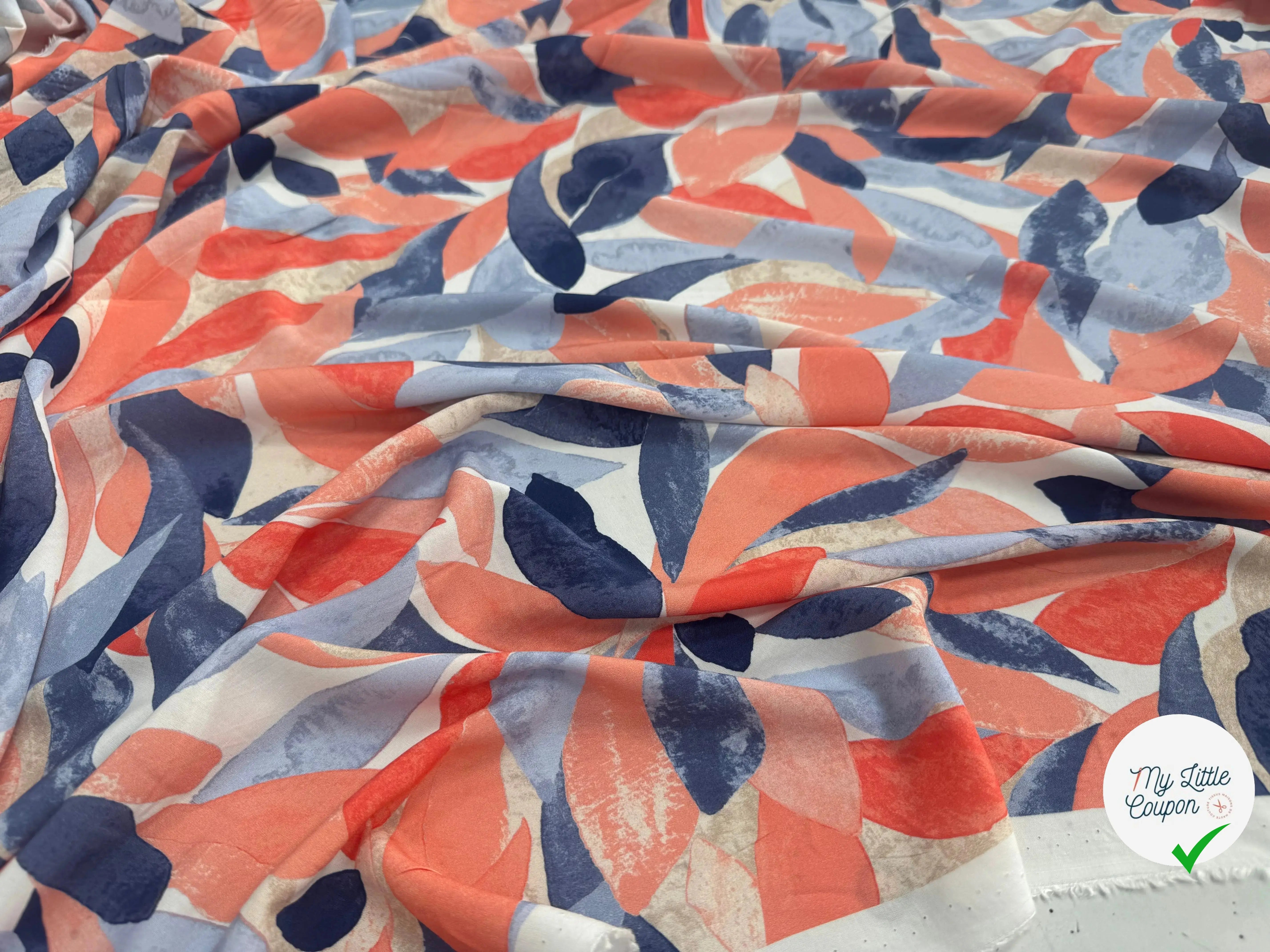 VISCOSE FEUILLAGE PEAU DE PÊCHE PASTEL - My Little Coupon