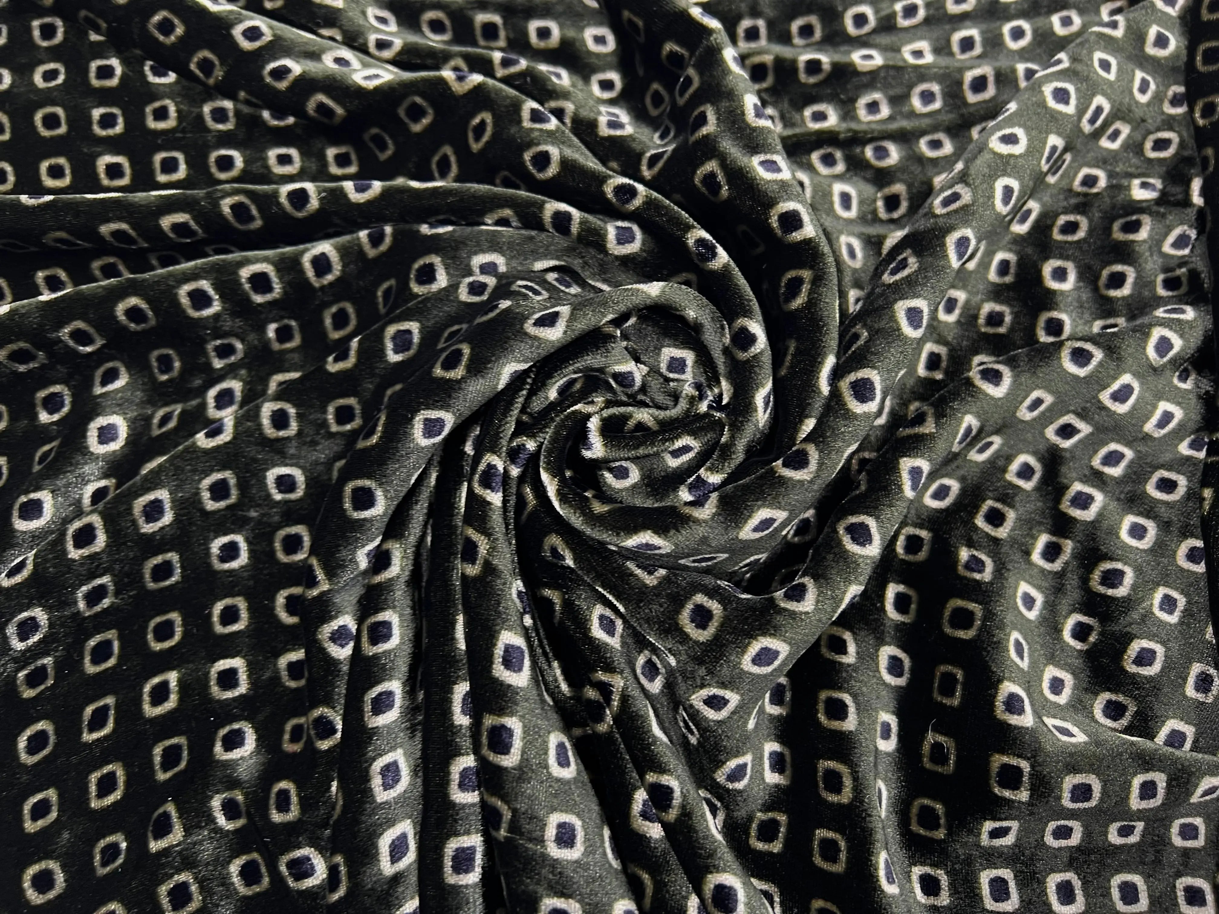 VELOURS LISSE FOND KHAKI FONCĂ PETITS MOTIFS - My Little Coupon - tissu - coudre