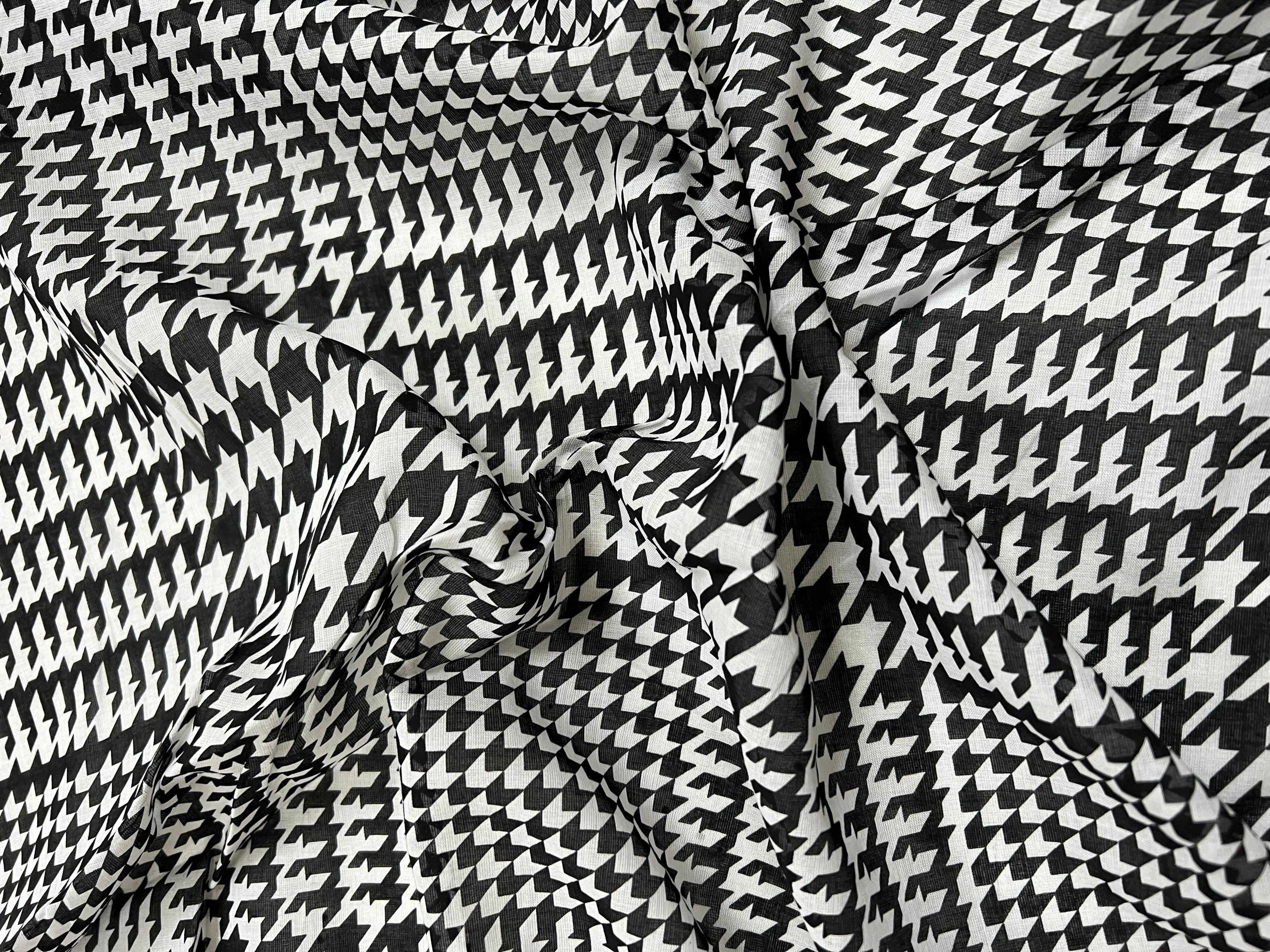 VOILE 100% COTON PEIGNÉ PIED DE COQ EN PRINCE DE GALLES NOIR ET BLANC - My Little Coupon - tissu - coudre