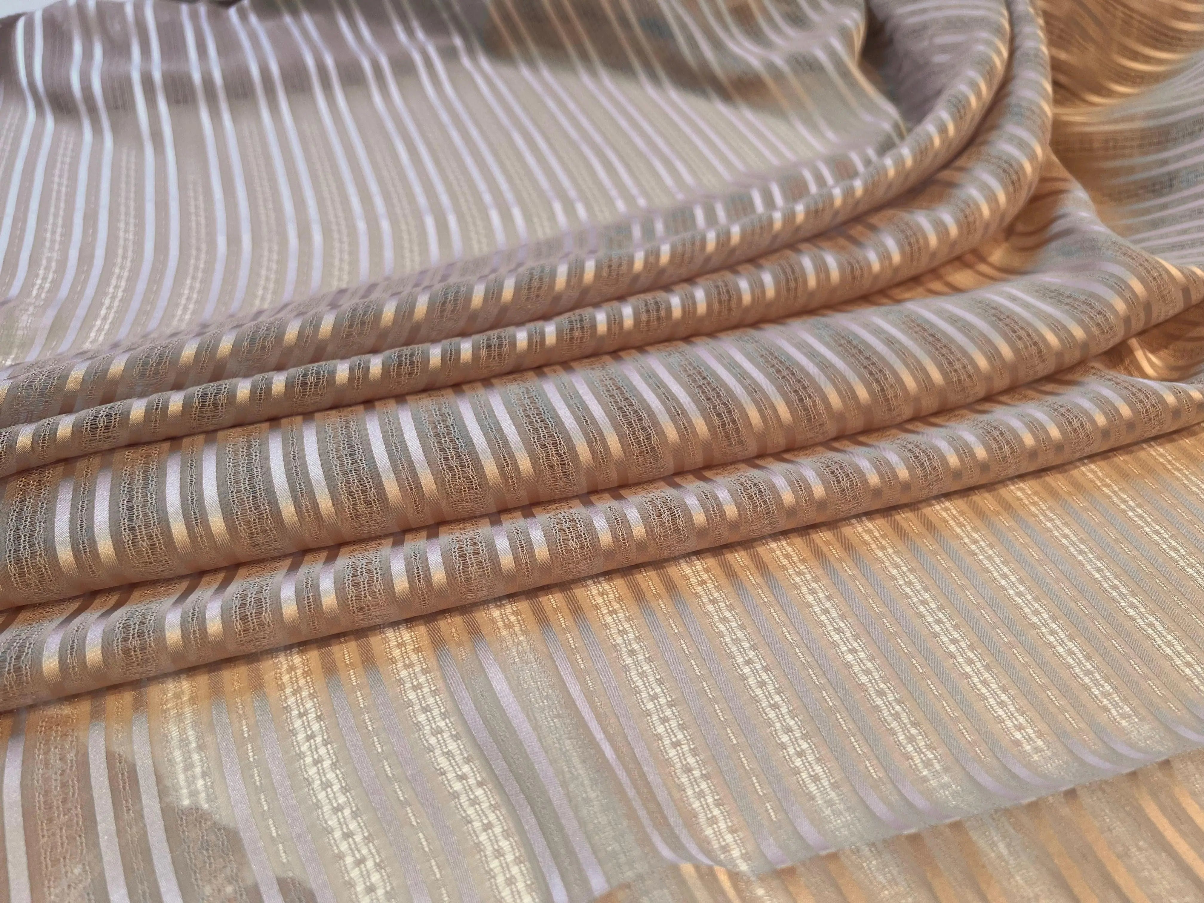 VOILE DÉCORÉ BANDE SATIN BEIGE DORÉ - coupon de 3 mètres - My Little Coupon - tissu - coudre