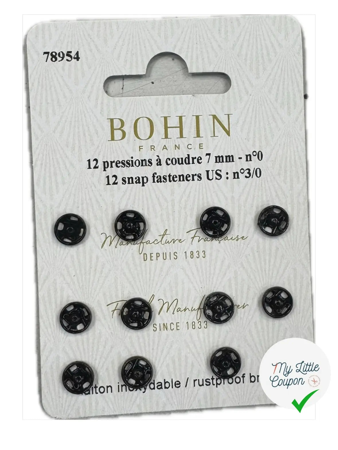 12 PRESSIONS À COUDRE 7MM - NOIR - My Little Coupon