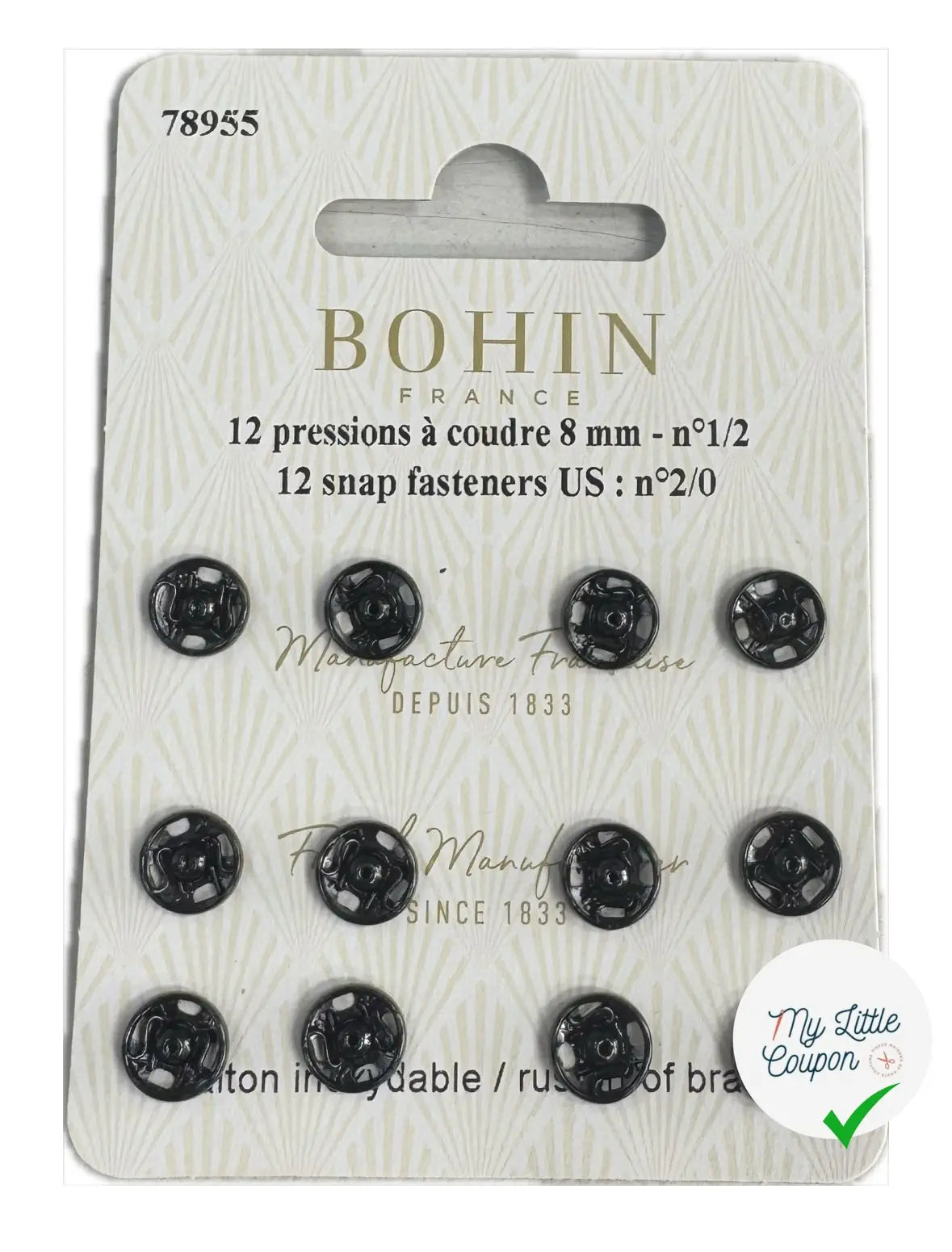 12 PRESSIONS À COUDRE 8MM - NOIR - My Little Coupon