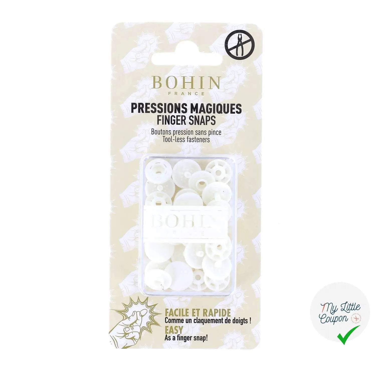8 PRESSIONS MAGIQUES - BOUTONS PRESSIONS SANS PINCE 13MM BLANC - My Little Coupon