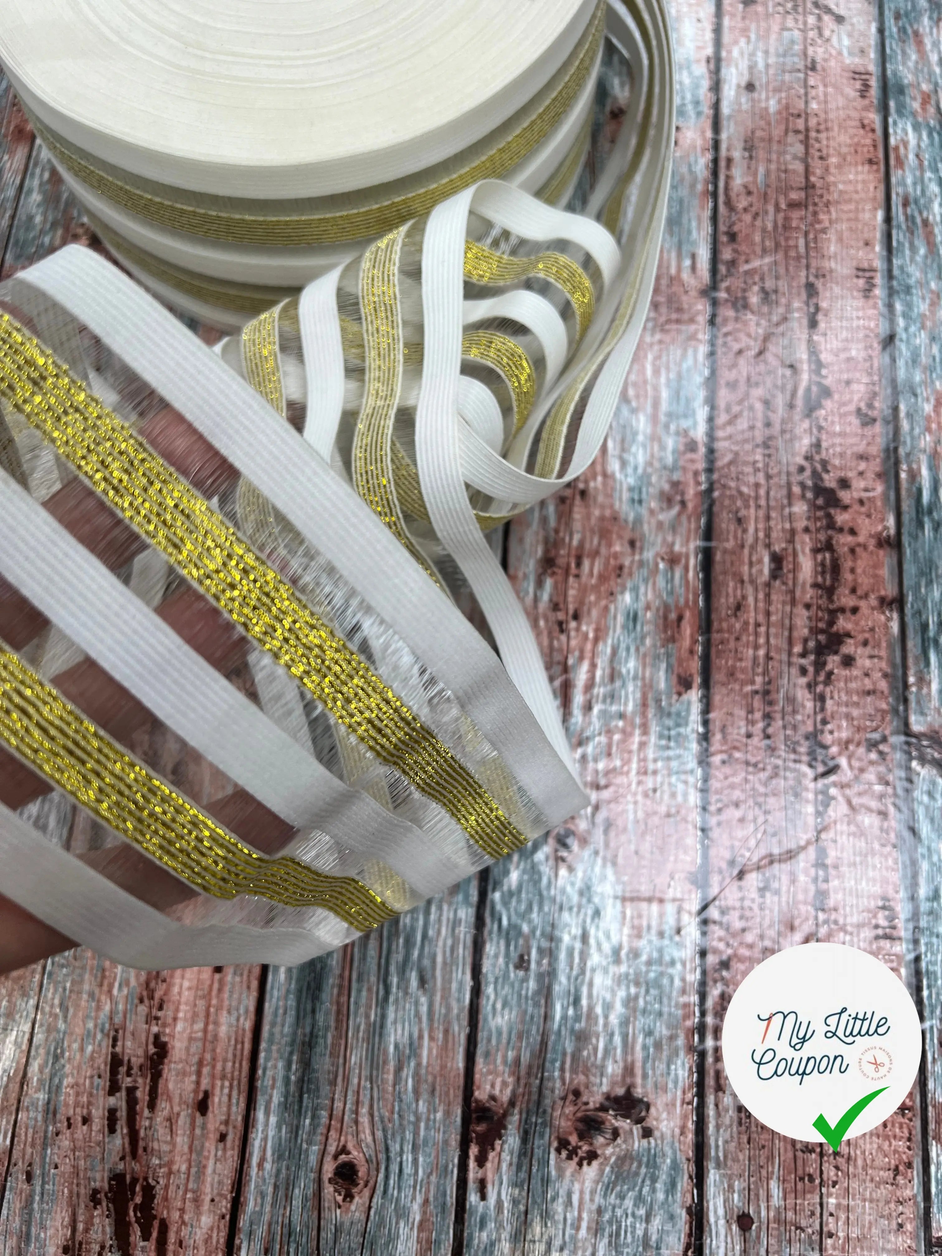 BANDE ÉLASTIQUE FANTAISIE GOLD&WHITE - My Little Coupon