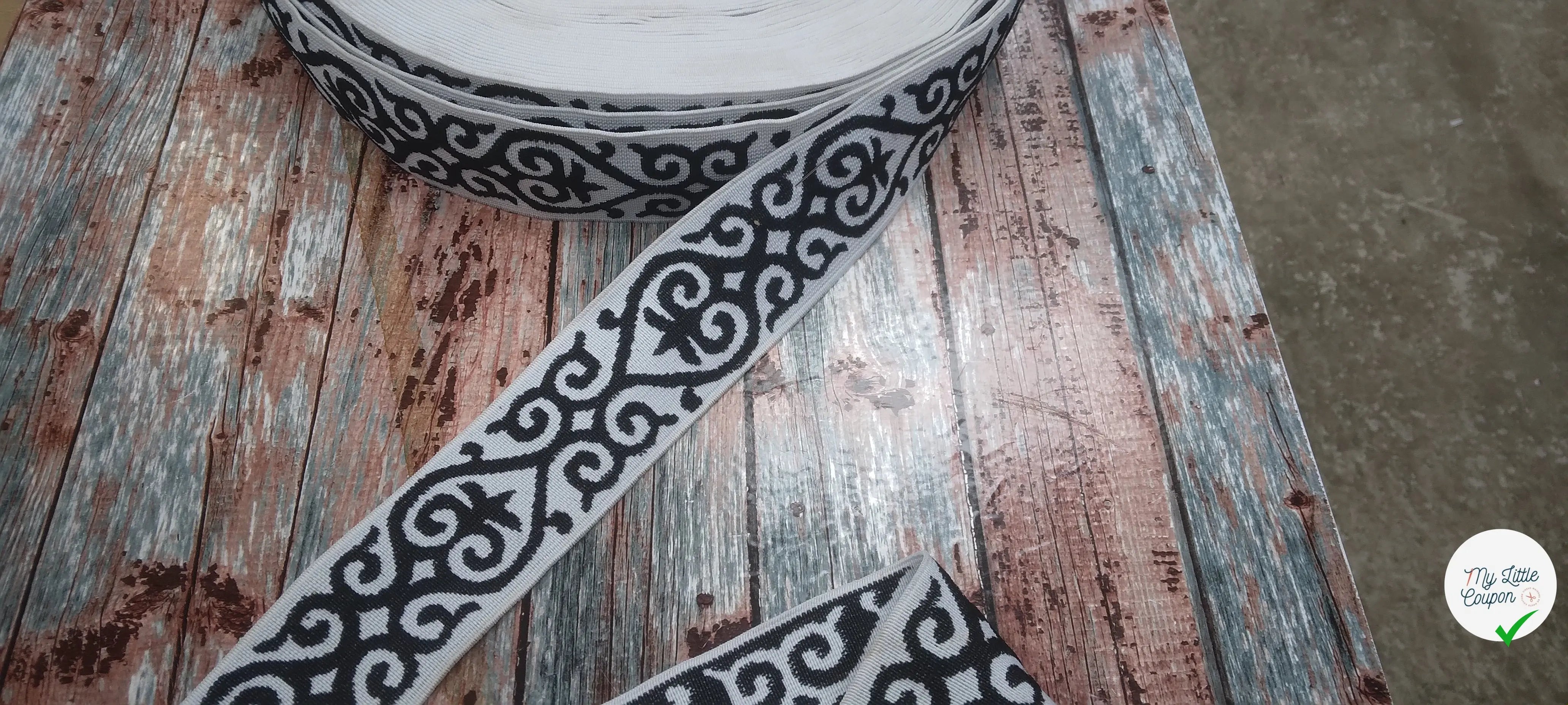 BANDE ÉLASTIQUE TISÉE BAROQUE NOIR - My Little Coupon