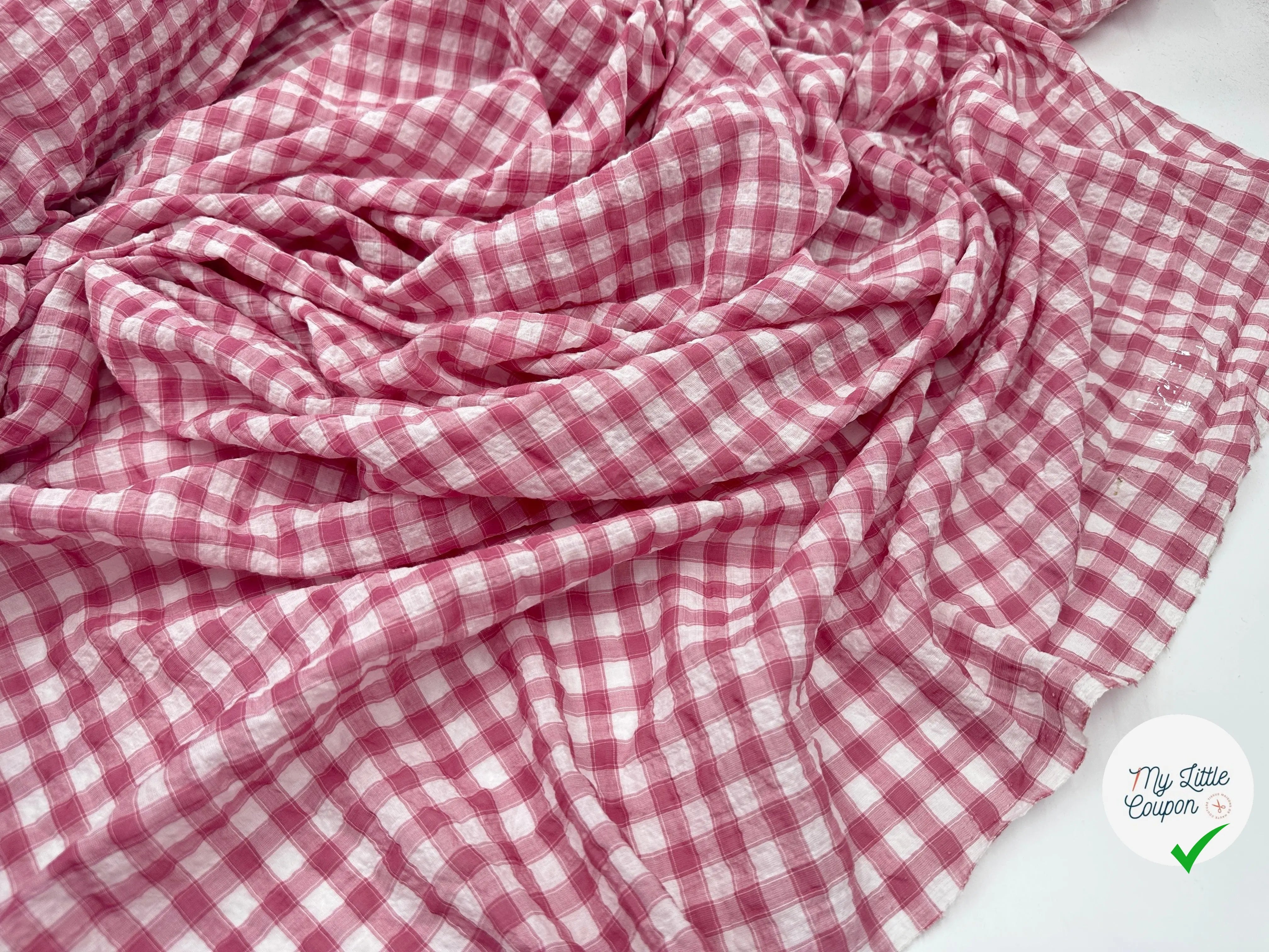 BATISTE CLOQUÉE TISSÉ TEINT CARREAUX ROSE - My Little Coupon - tissu - coudre