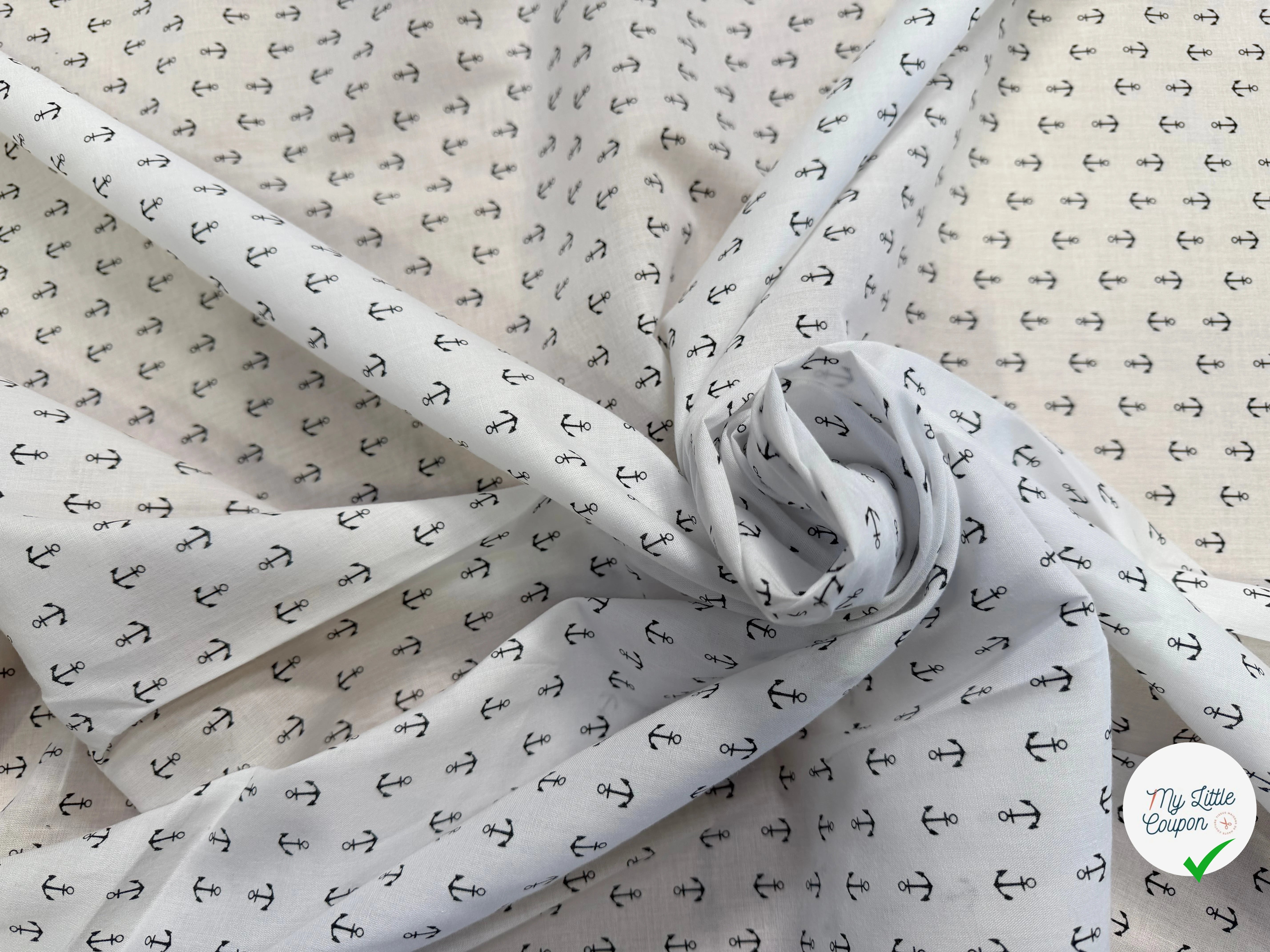 BATISTE DE COTON BLANC MOTIF ANCRES - My Little Coupon