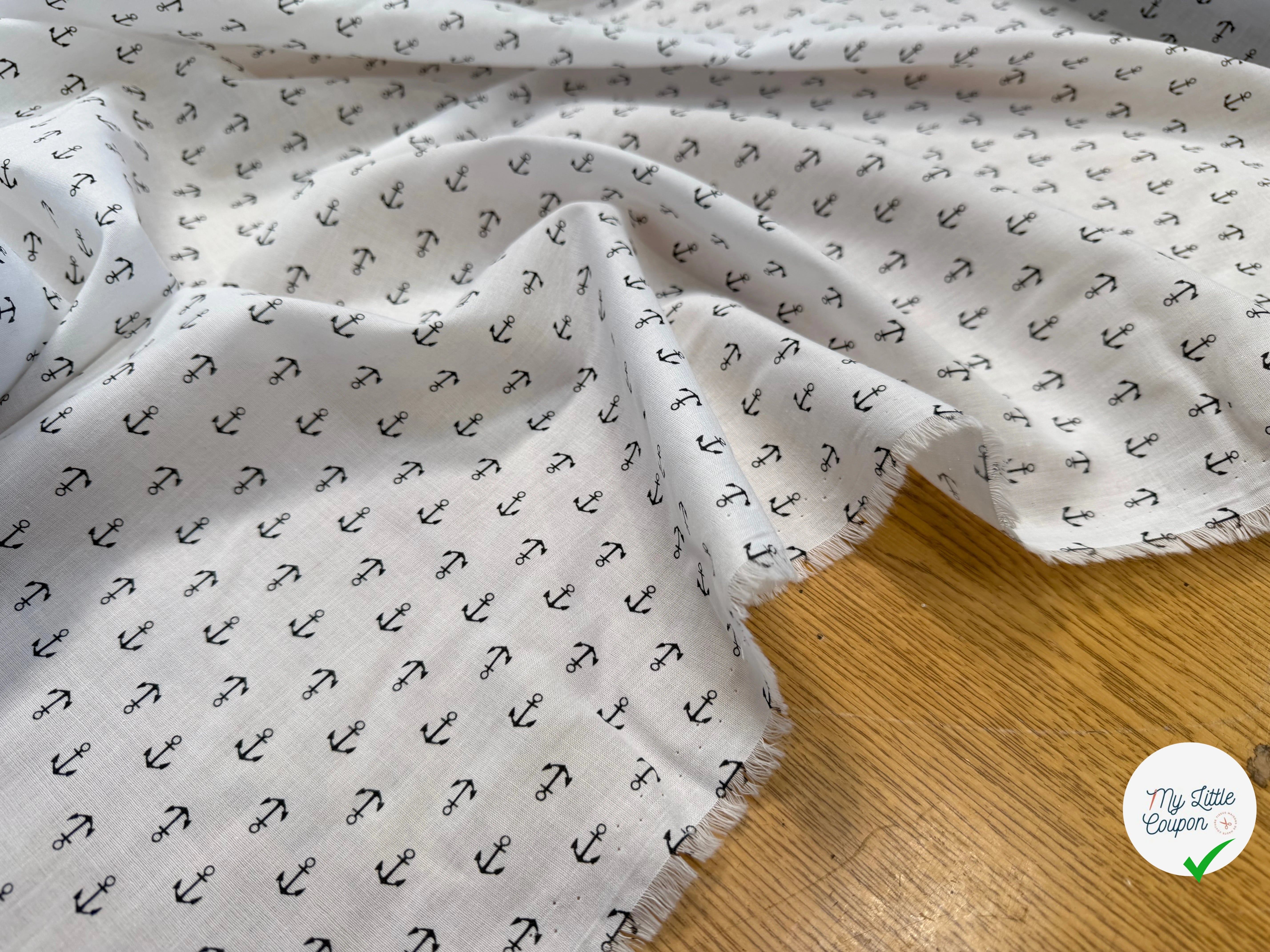 BATISTE DE COTON BLANC MOTIF ANCRES - My Little Coupon