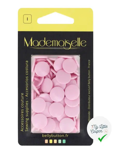 BOÎTE DE 20 BOUTON PRESSION 12,4MM ROSE PASTEL - My Little Coupon