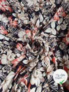 BORKEN CREPE TISSU IMPRIMÉ FLEURS BLEU MARINE - My Little Coupon