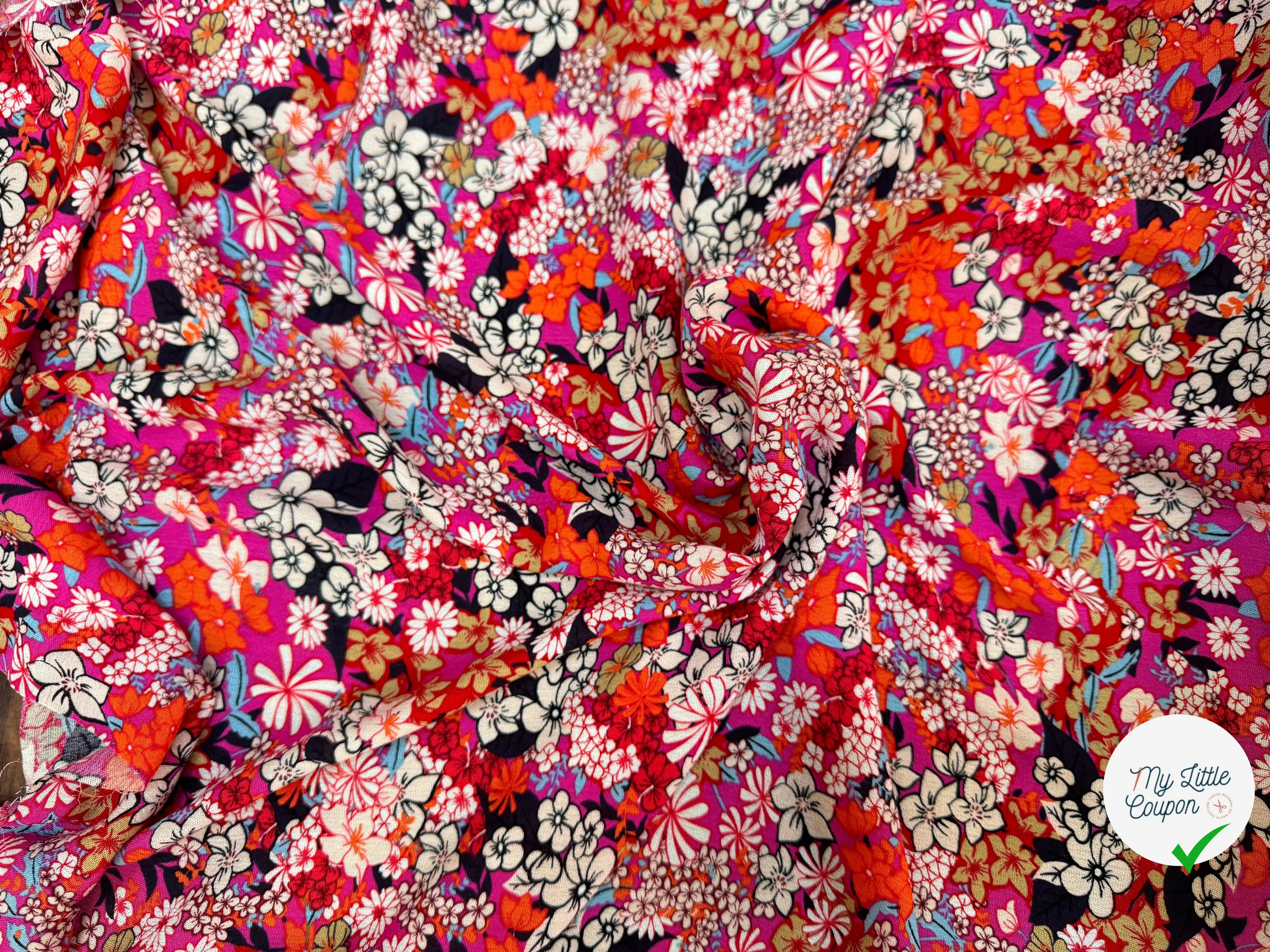BORKEN CREPE TISSU IMPRIMÉ TACHES FUCHSIA - My Little Coupon