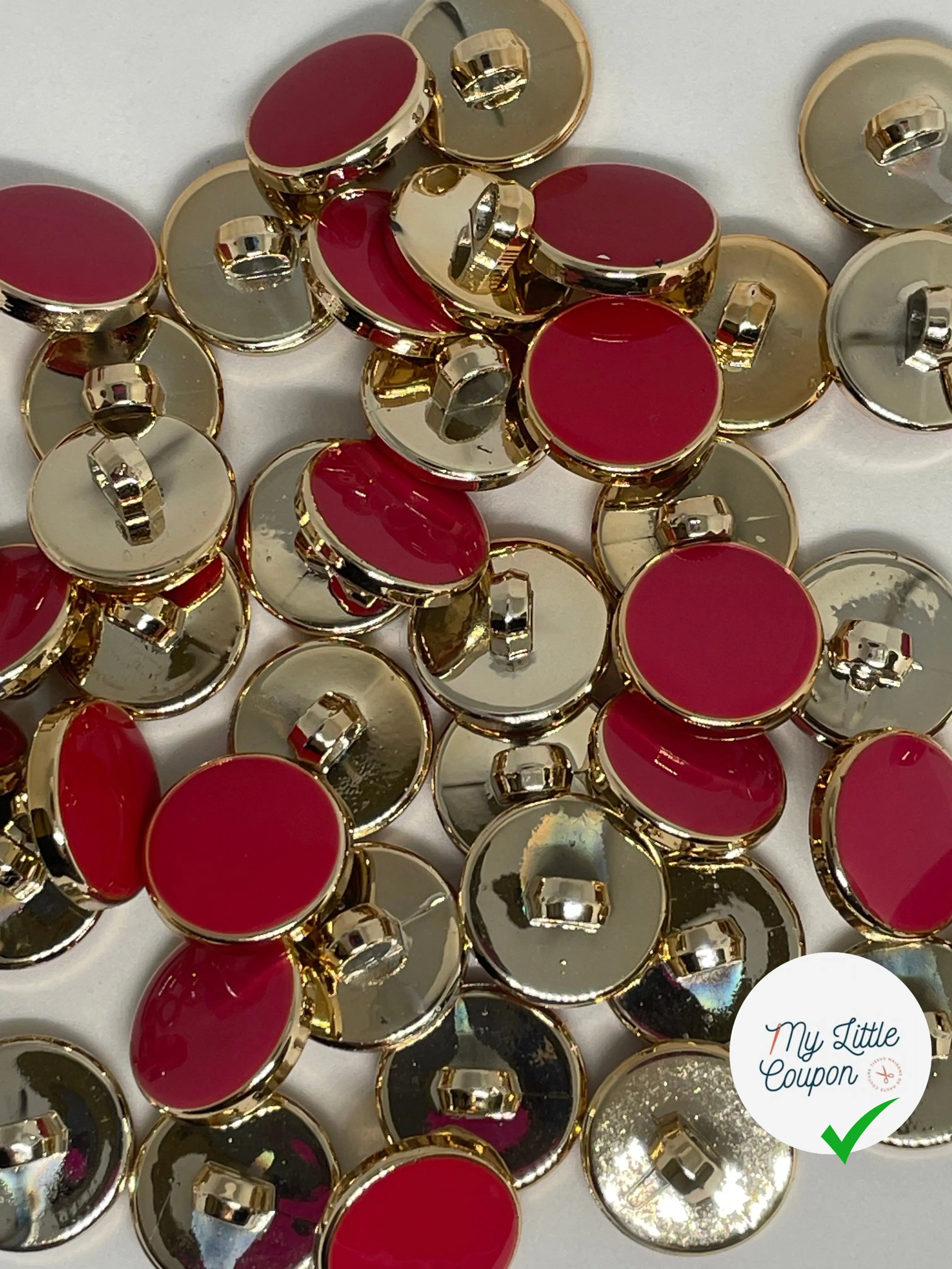 BOUTON À QUEUE FRAMBOISE ET DORE 15MM - LOT DE 2 - My Little Coupon