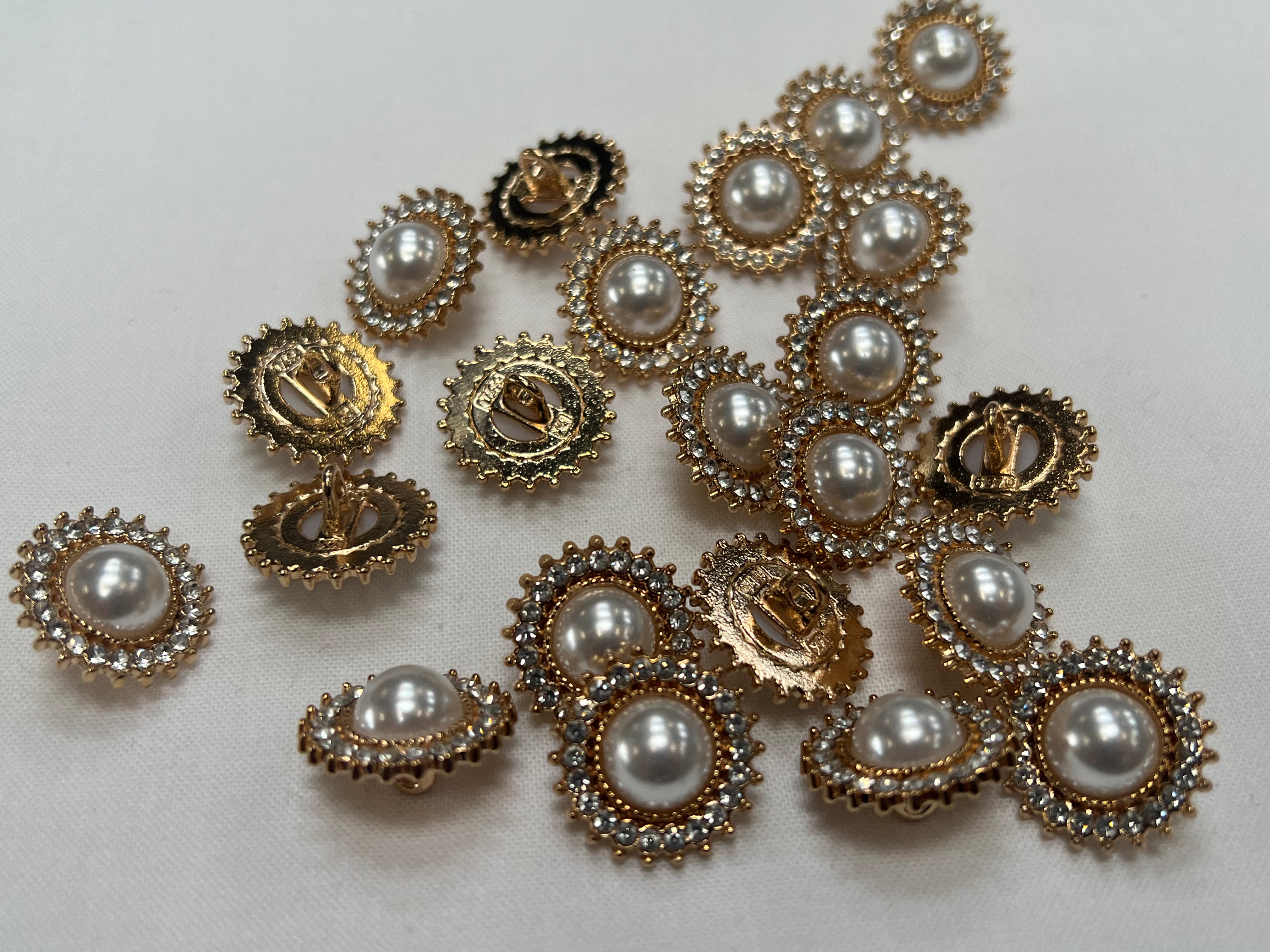 BOUTON DORÉ PERLE ET STRASS (lot de 5) 20mm - My Little Coupon
