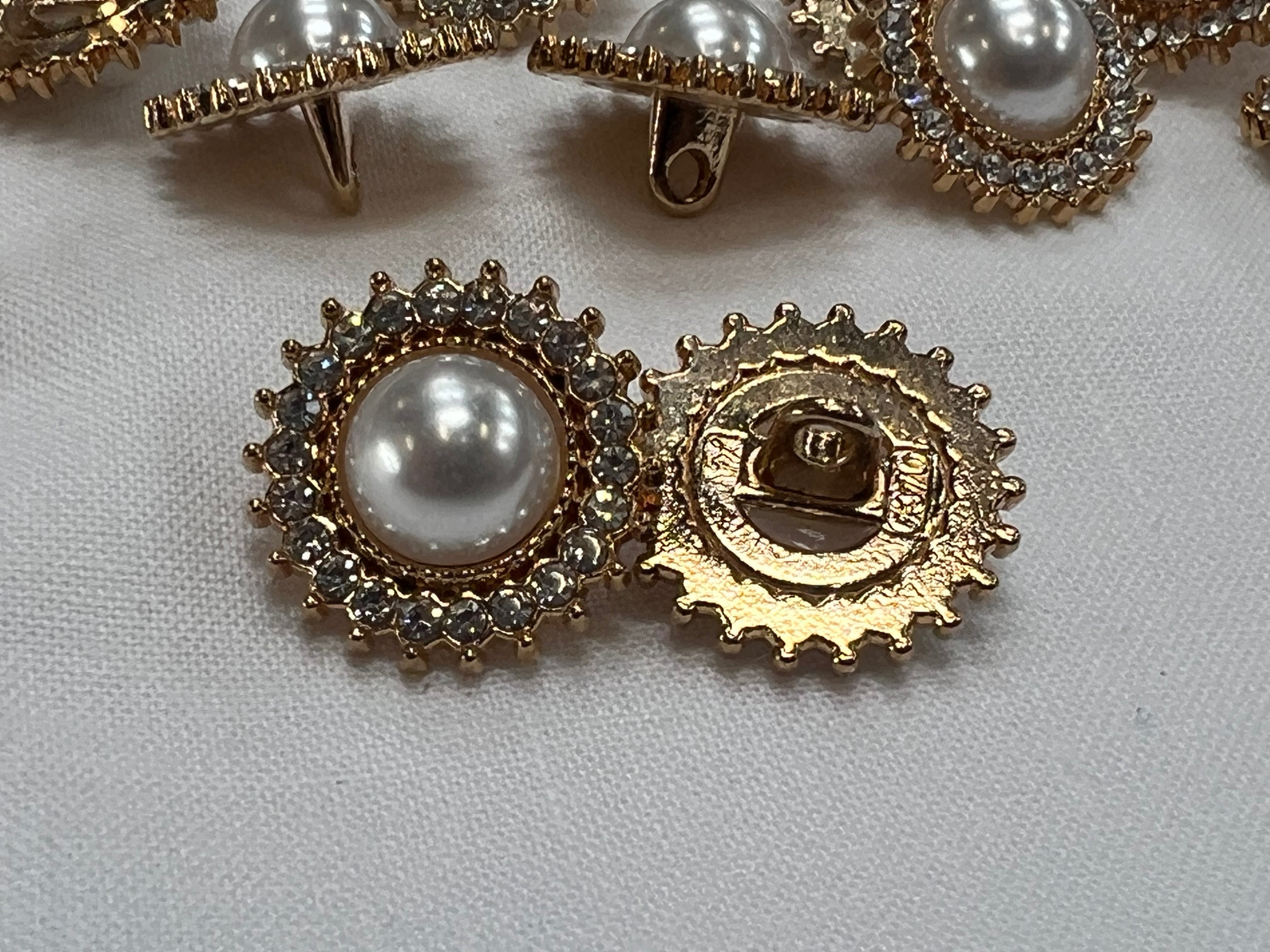 BOUTON DORÉ PERLE ET STRASS (lot de 5) 20mm - My Little Coupon