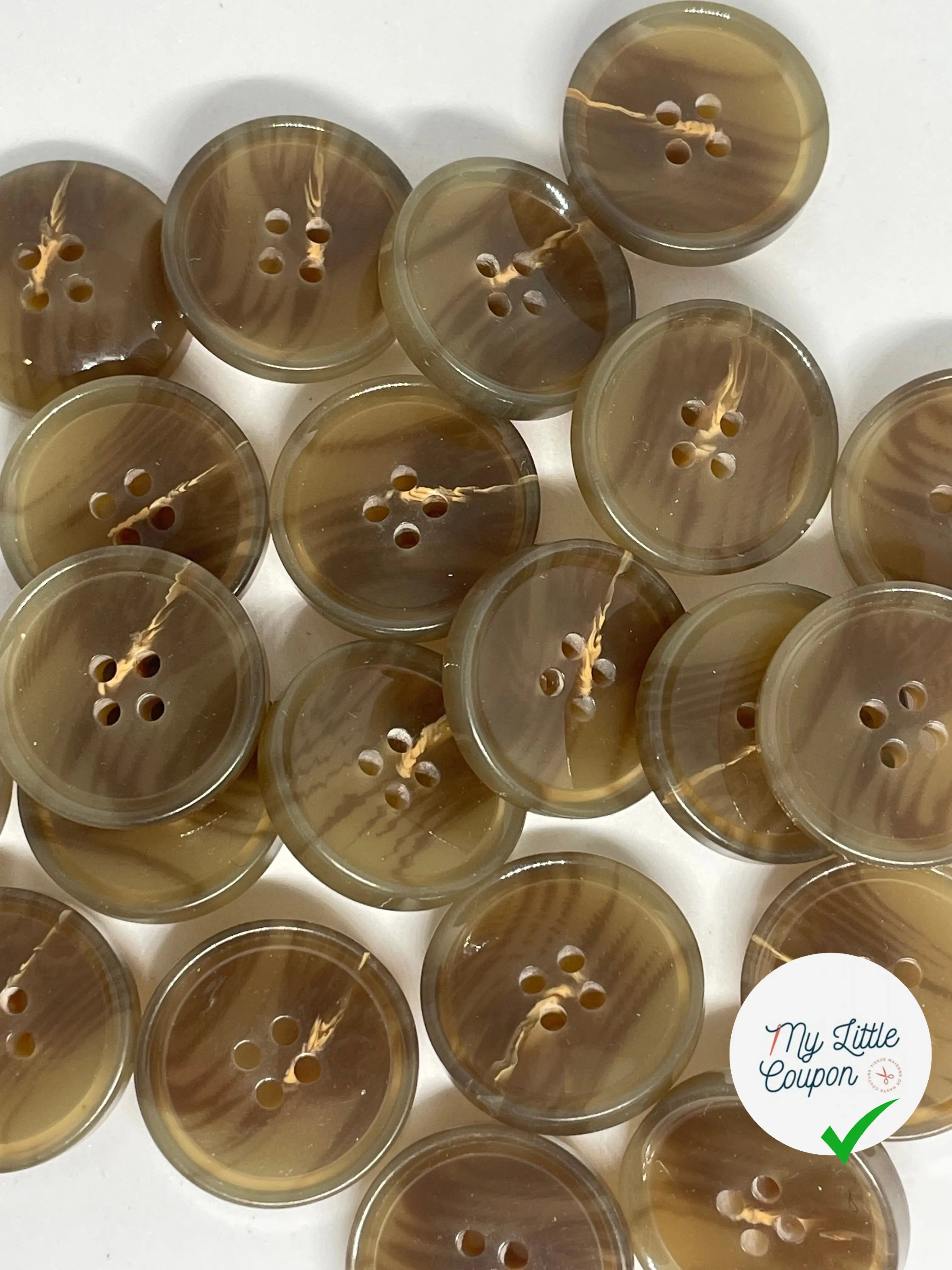 BOUTON KAKI A 4 TROU MARBRÉ 24MM - My Little Coupon