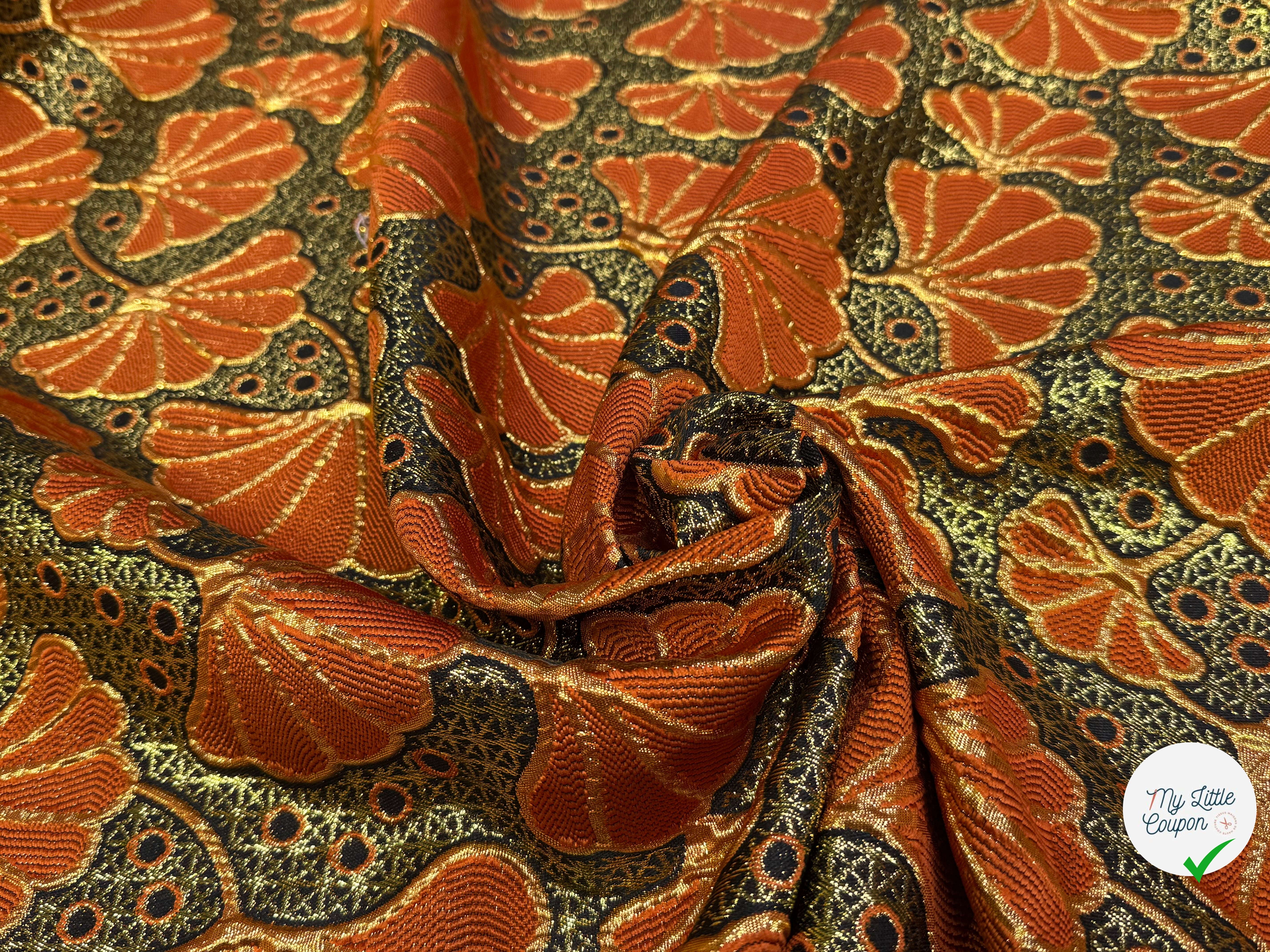 BROCART ARGENTÉ FEUILLAGES ORANGE GOLD - My Little Coupon