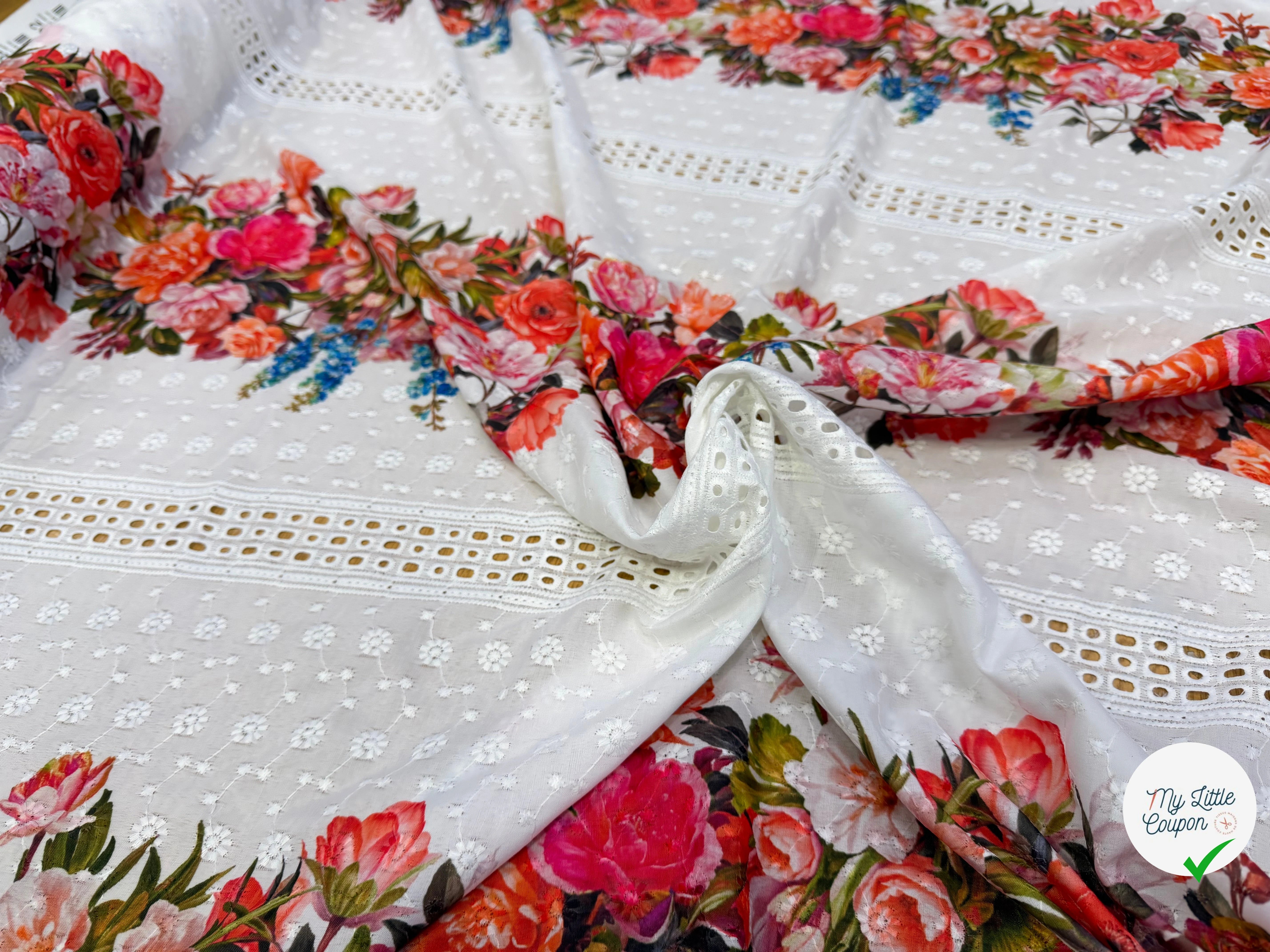 BRODERIE ANGLAISE MOTIFS FLEURS COTON - My Little Coupon