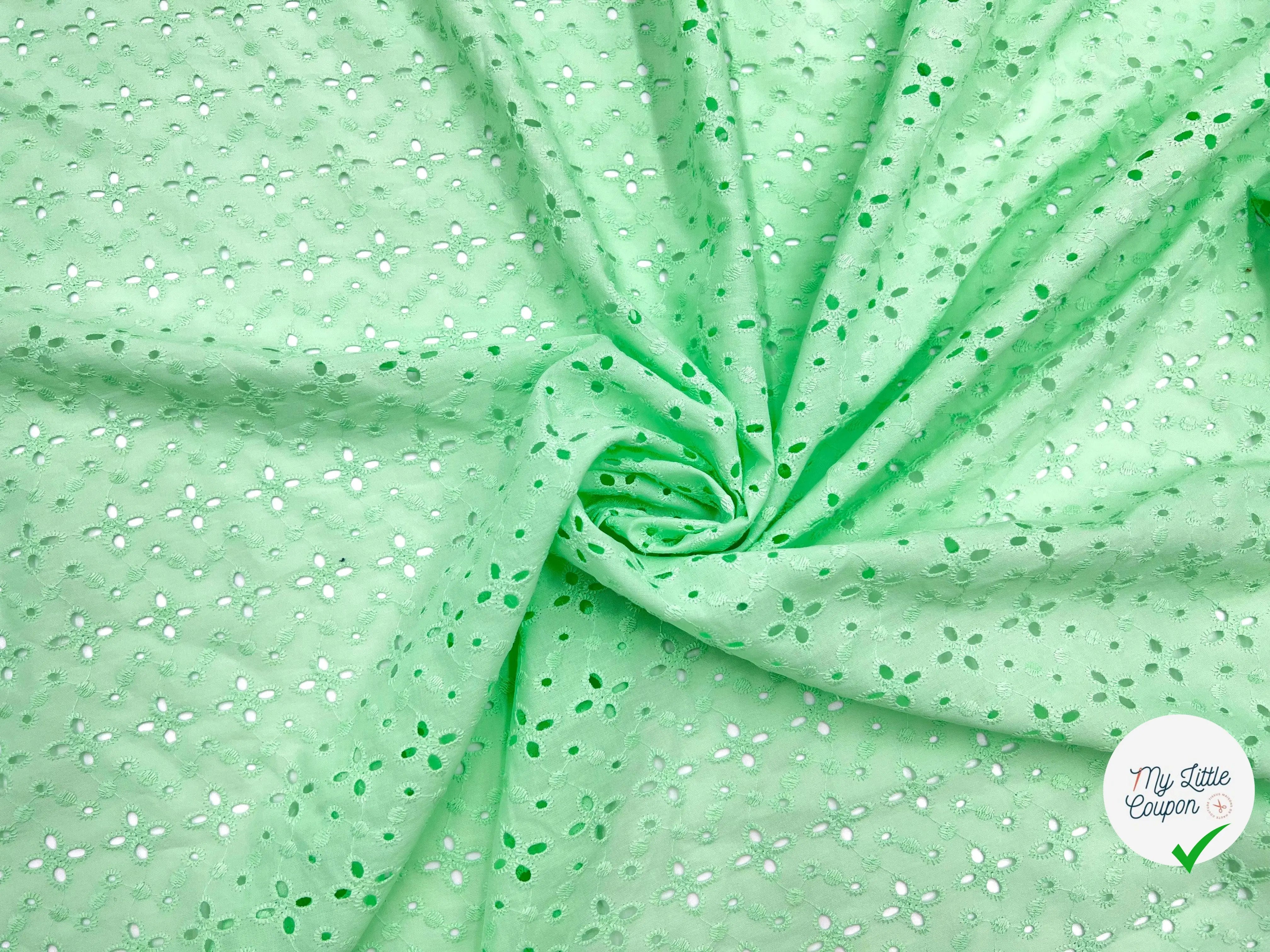 BRODERIE ANGLAISE ROSACE FLORALE VERT JADE TONIQUE - My Little Coupon - tissu - coudre