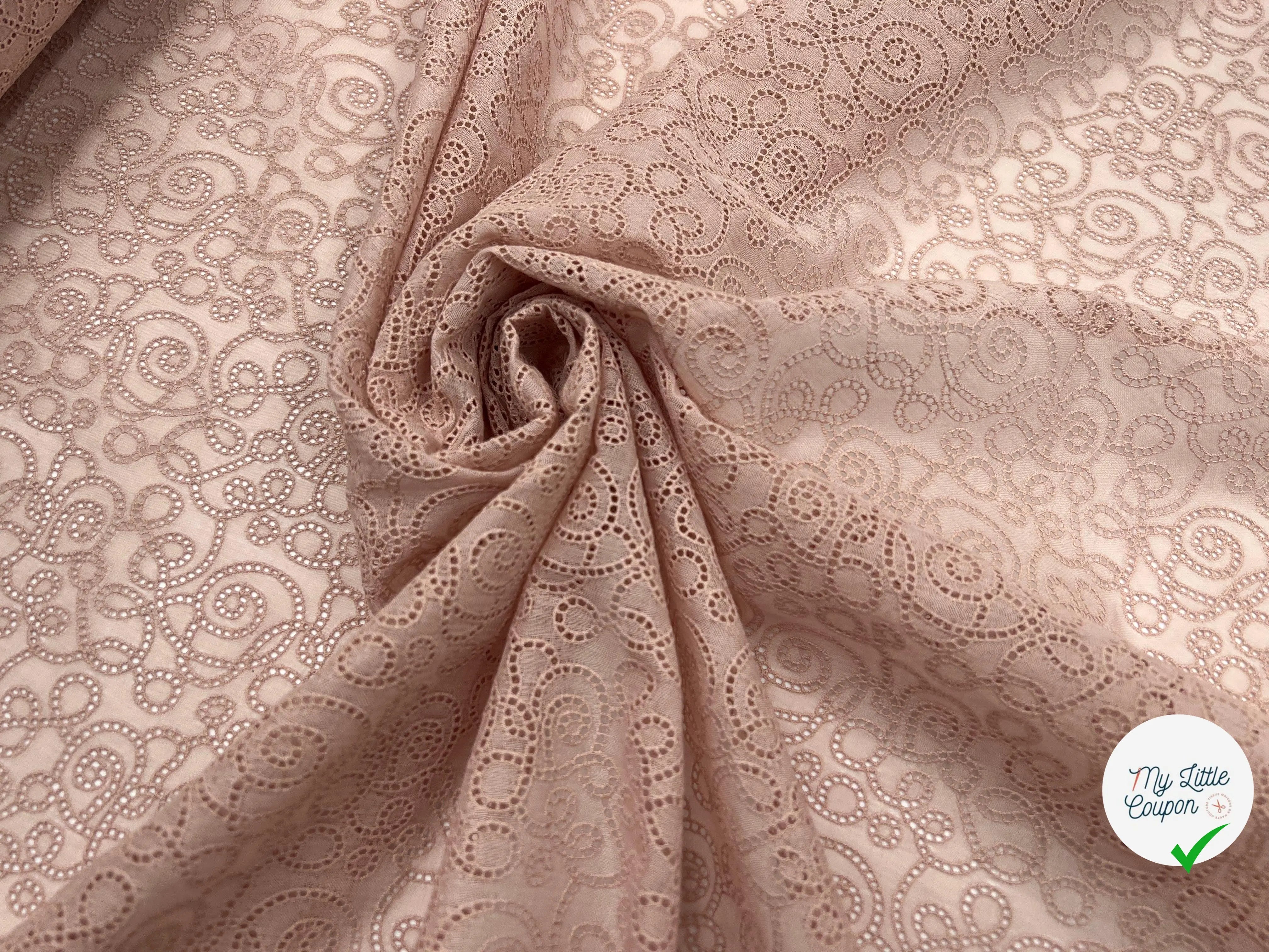 BRODERIE ROSACES SUR VOILE DE COTON SAUMON - My Little Coupon - tissu - coudre