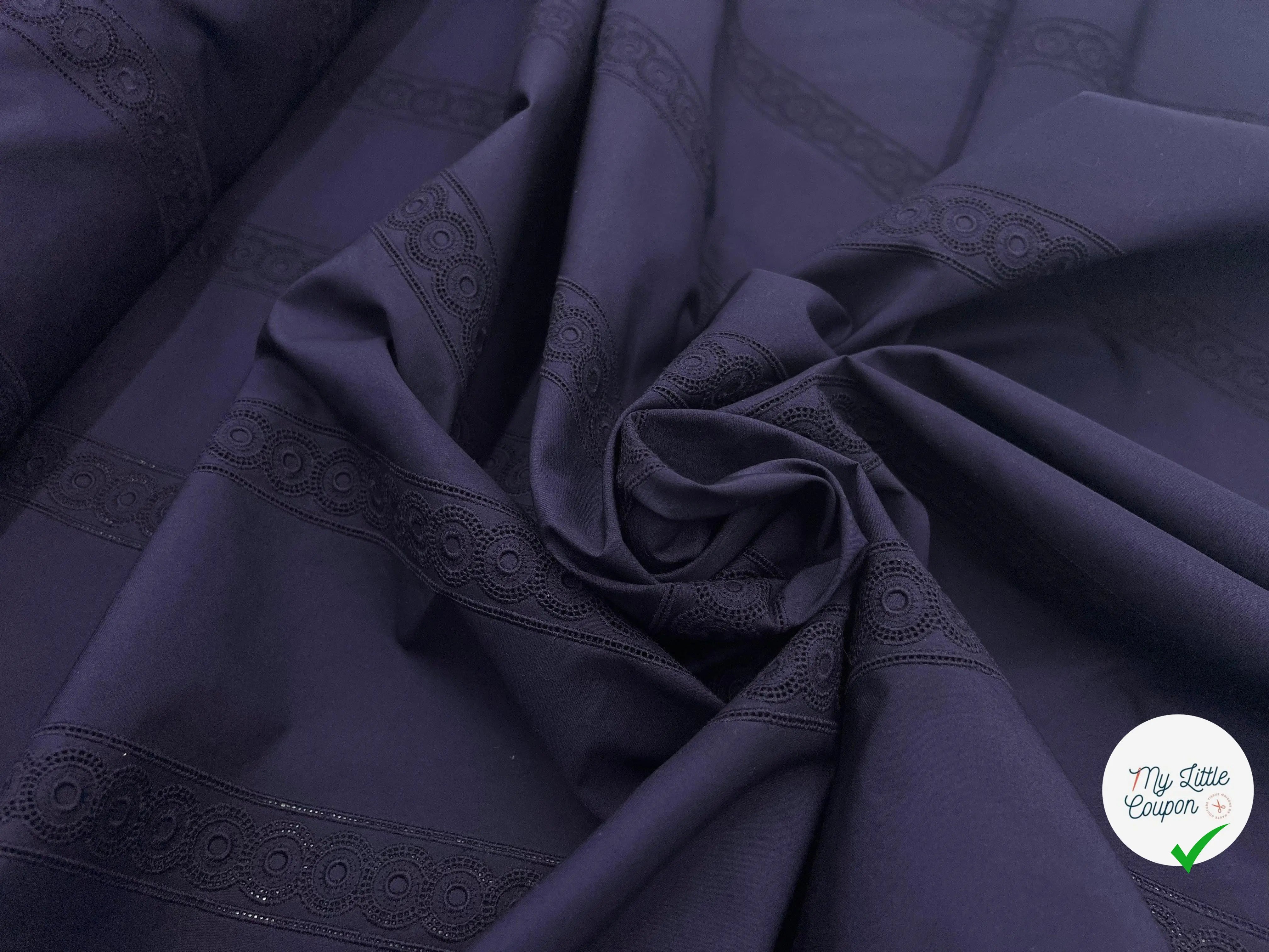 BRODERIE SUR POPELINE NAVY ROSACES STRIPES - My Little Coupon - tissu - coudre