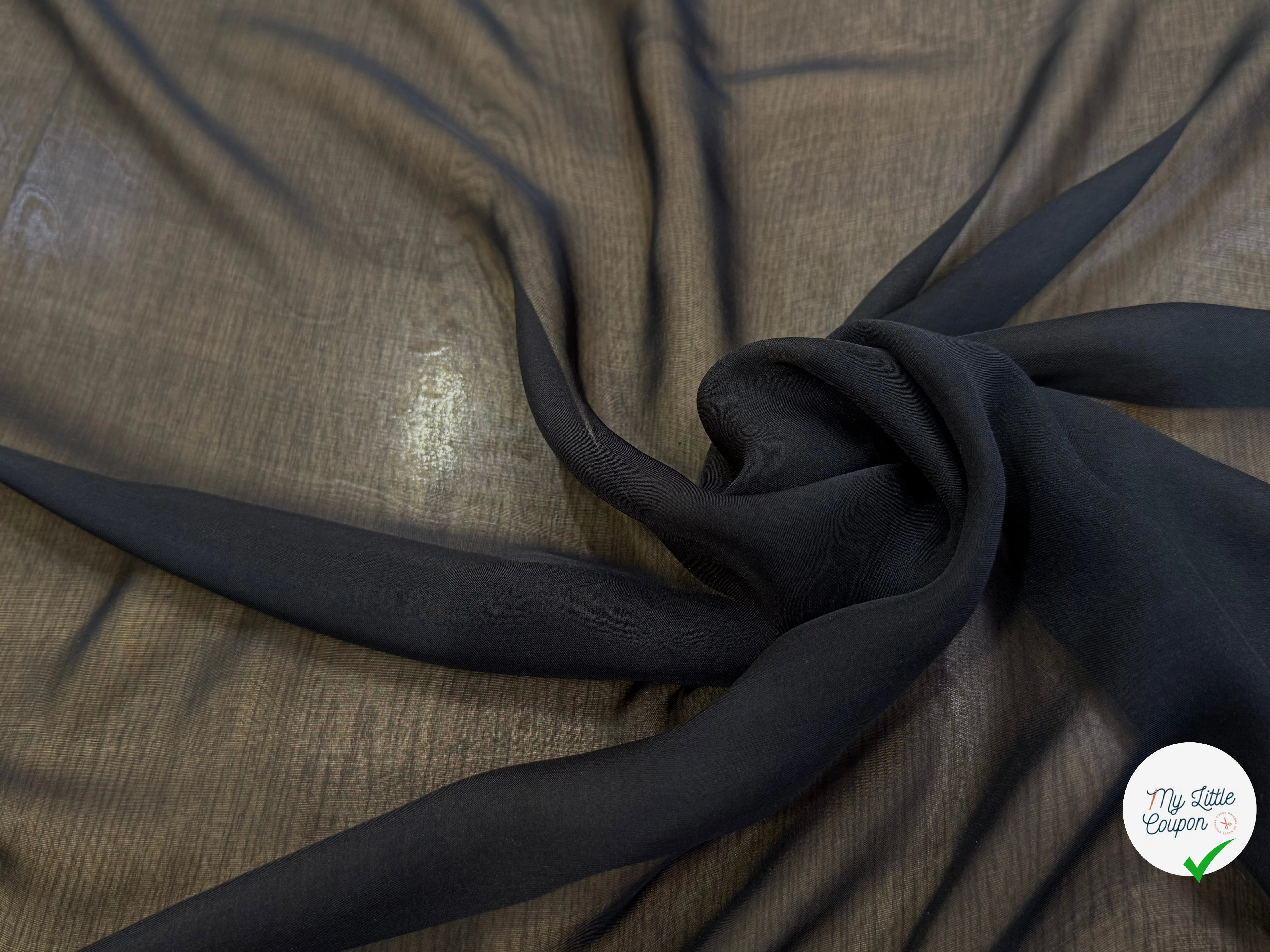 CHIFFON DE SOIE FLUIDE NOIR LÉGÈREMENT SATINÉ - My Little Coupon