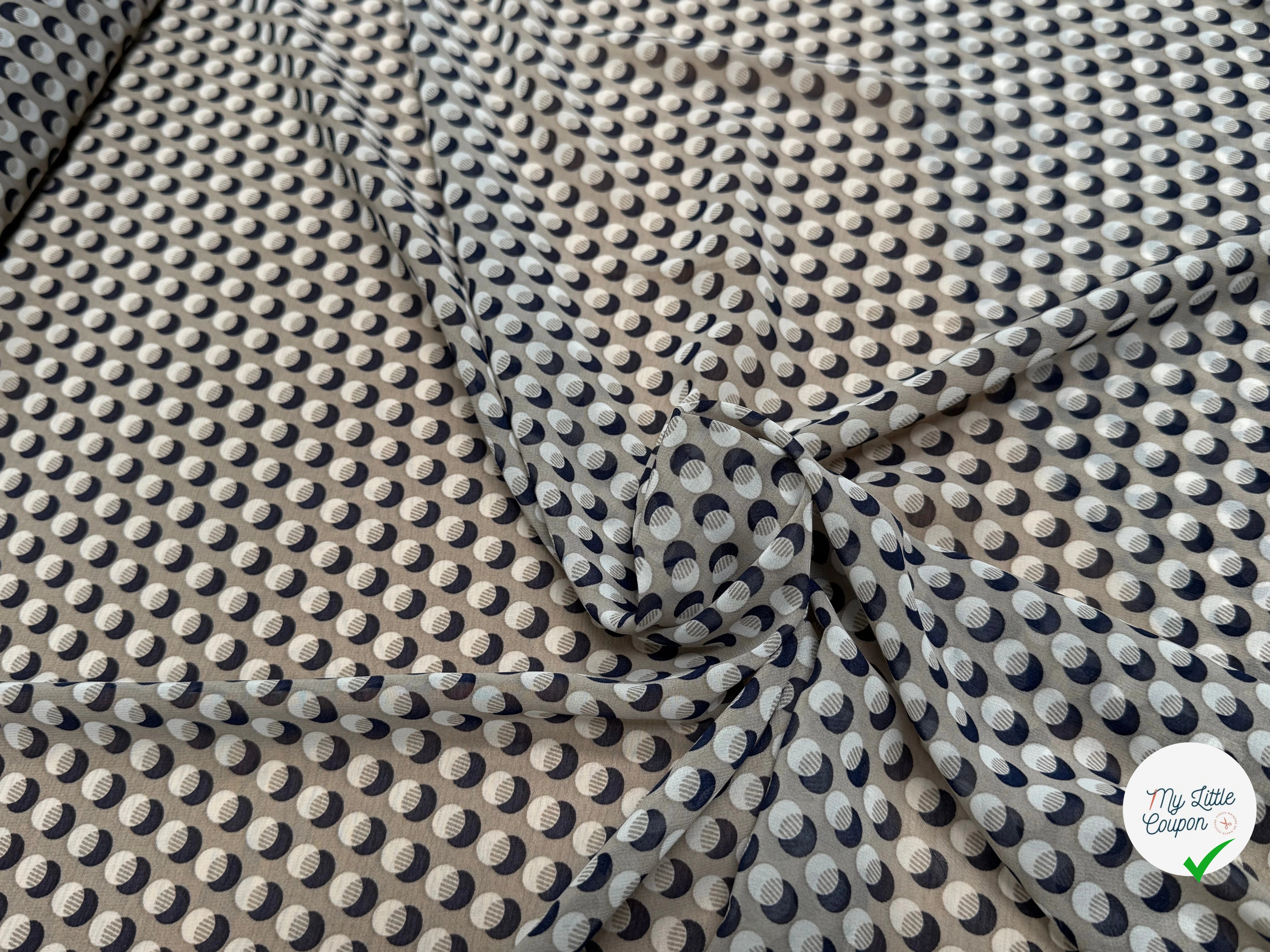 CHIFFON IMPRIMÉ MOTIFS CIRCULAIRES À OMBRE FOND BEIGE - My Little Coupon