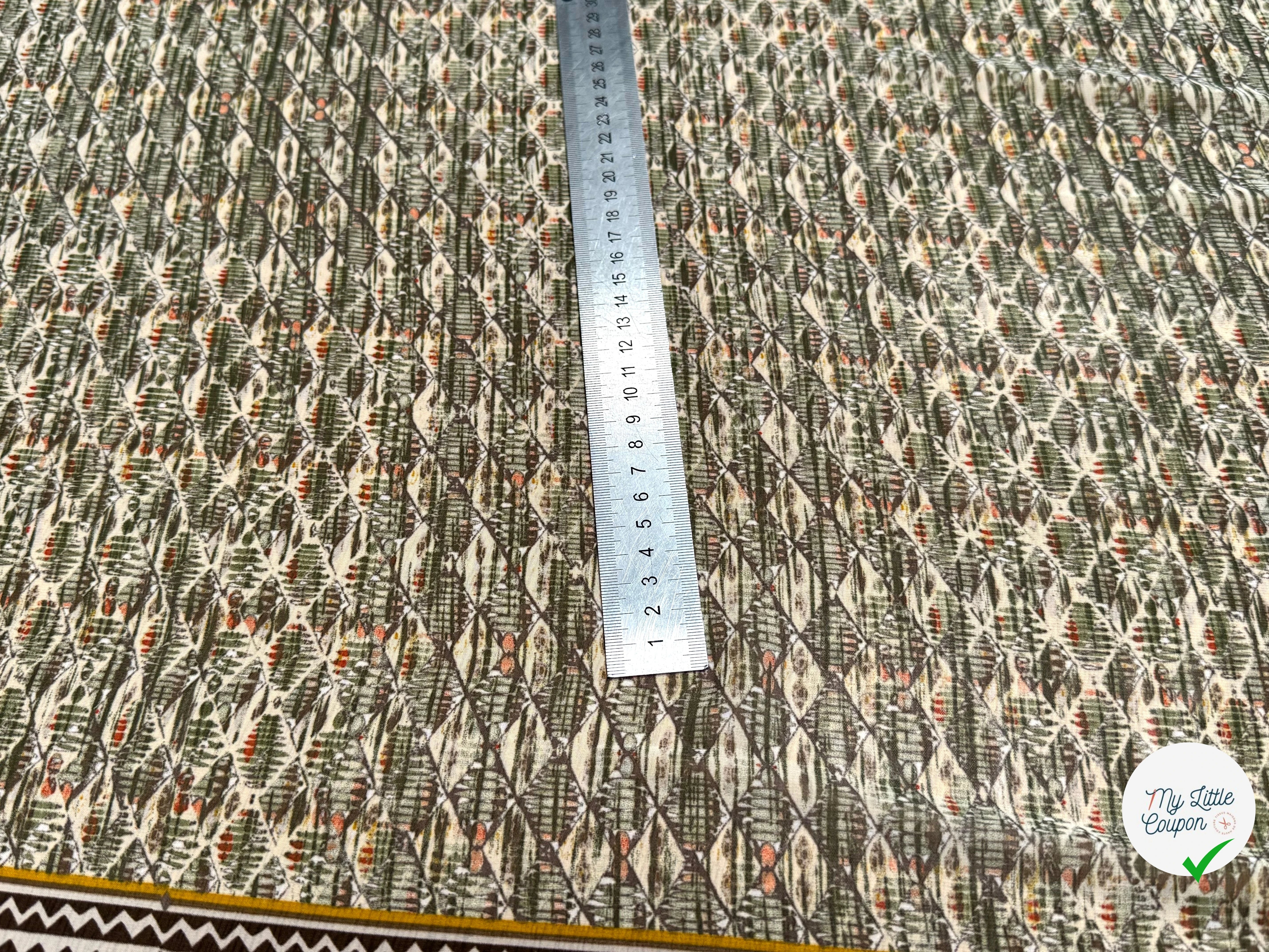 CHIFFON IMPRIMÉ MOTIFS GÉOMETRIQUES BEIGE KAKI - My Little Coupon